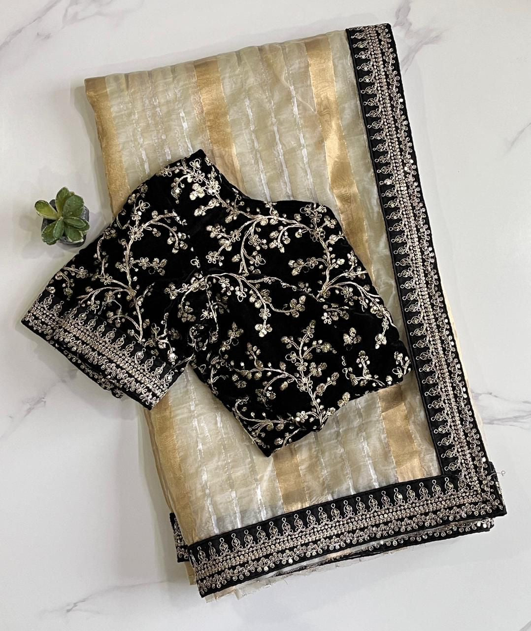 AROHI - IVORY GOLD TISSUE SILK