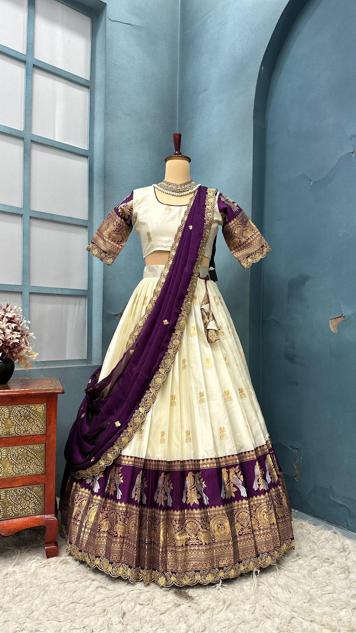 BRINDHA -KANJIVARAM HALF SAREE ( FULLY STITCHED)