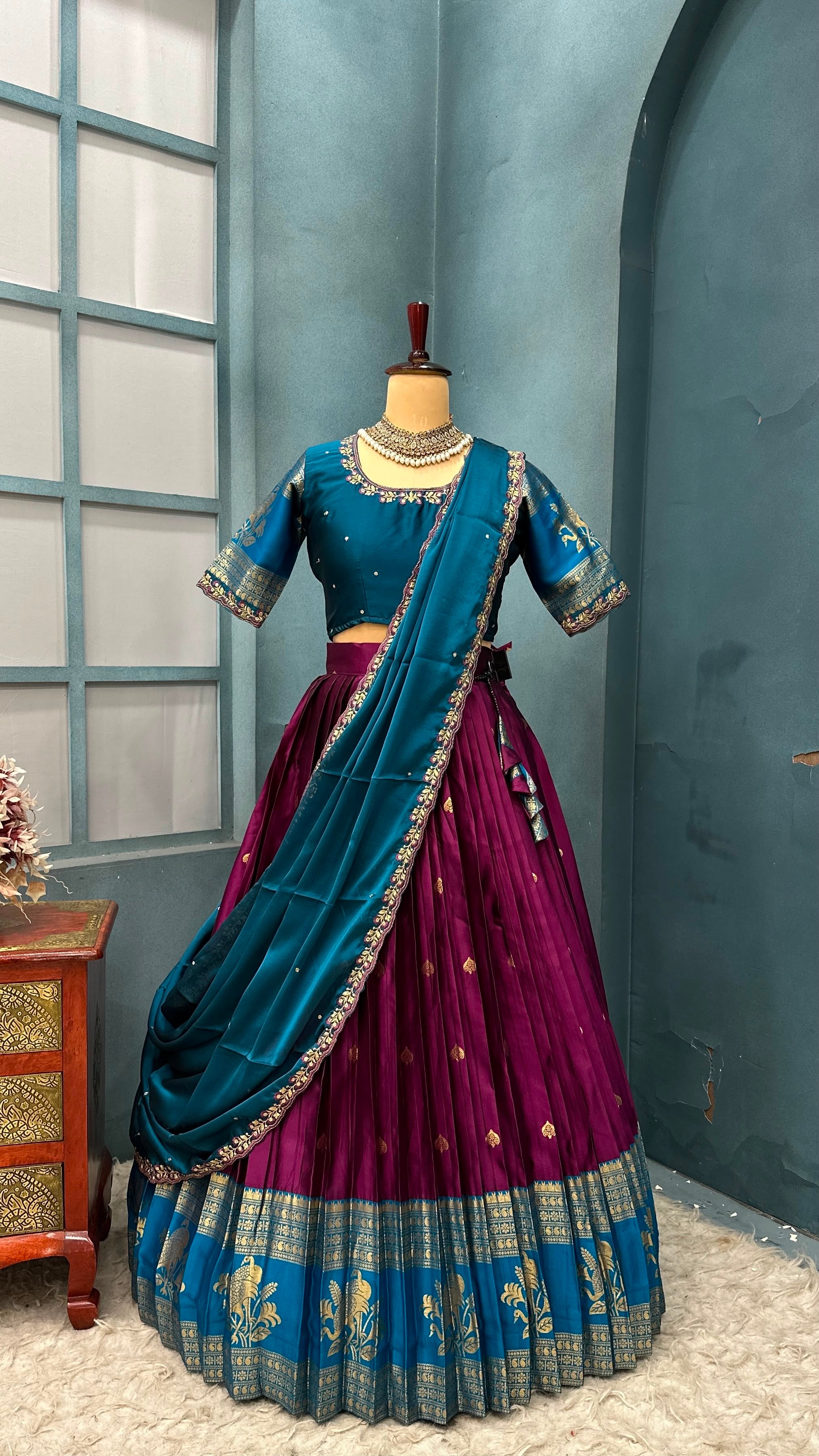 NADIYA - KaNJIVARAM SILK LEHANGA (Fully Stitched)