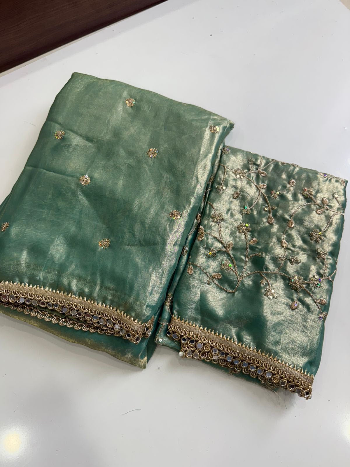 INIYA - SPACE SATIN MULTI SEQUENCE MIRROR LACE SAREE