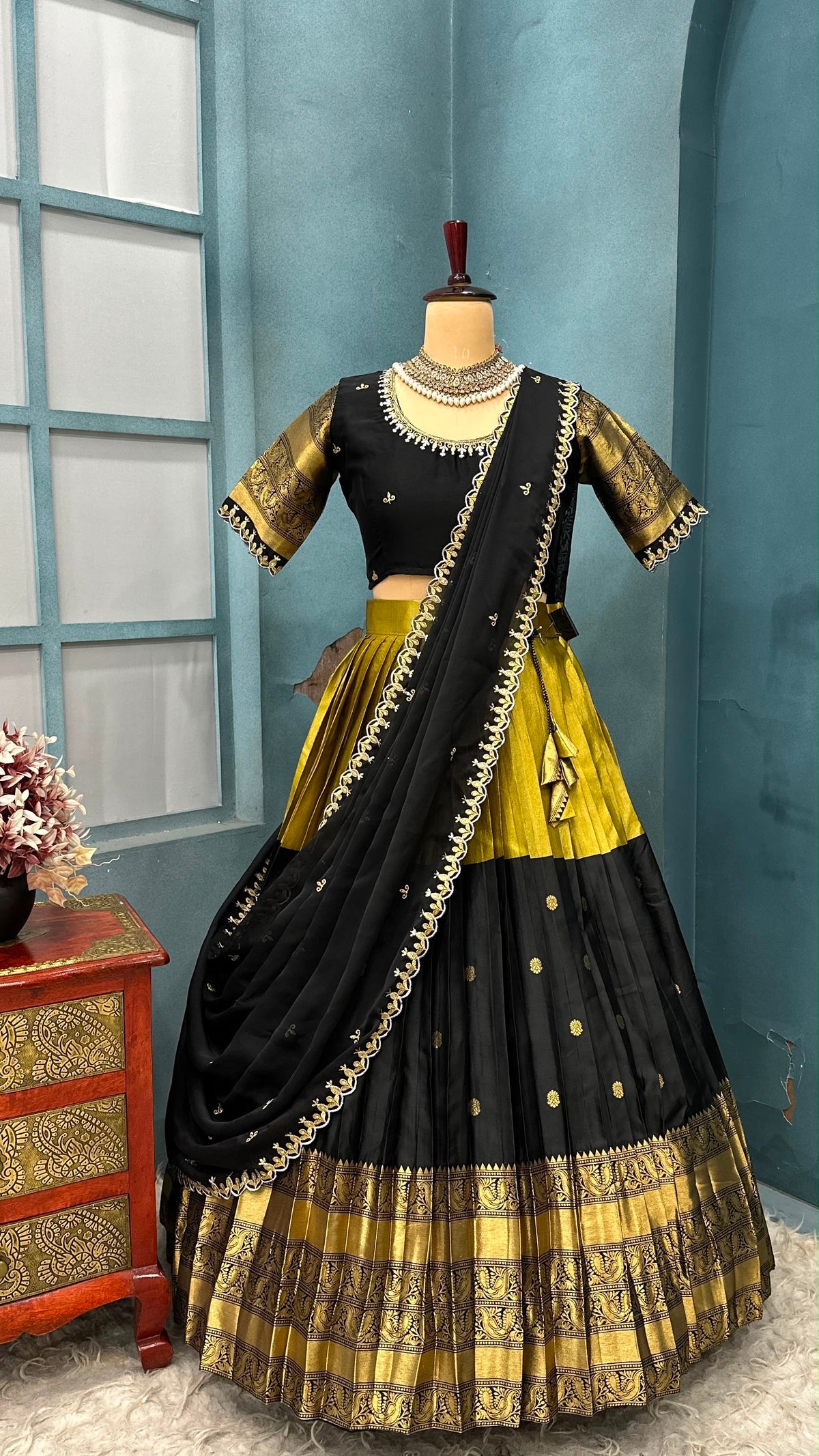 PARVATHI - KANJIVARAM HALF SARE SET (FULLY STITCHED )