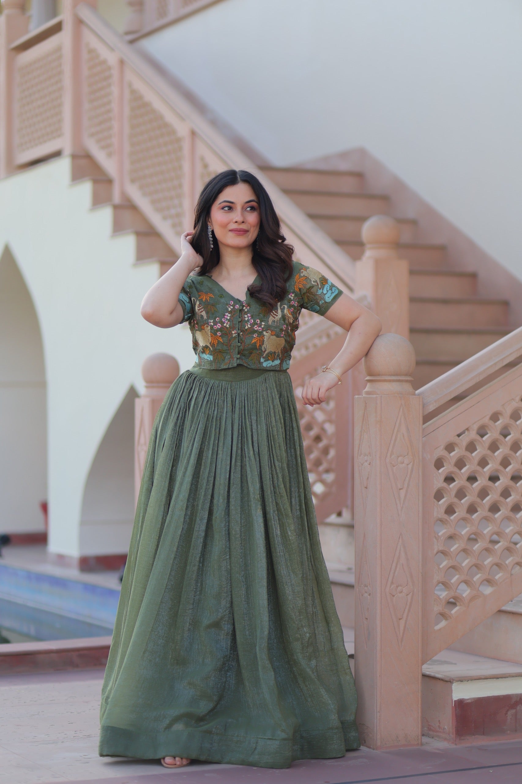 RUHA - SILVER CRUNCHY GOWN WITH KOTI SET