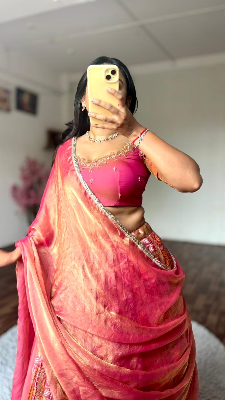 HANSIKA - GOLD PEACH HALF SAREE