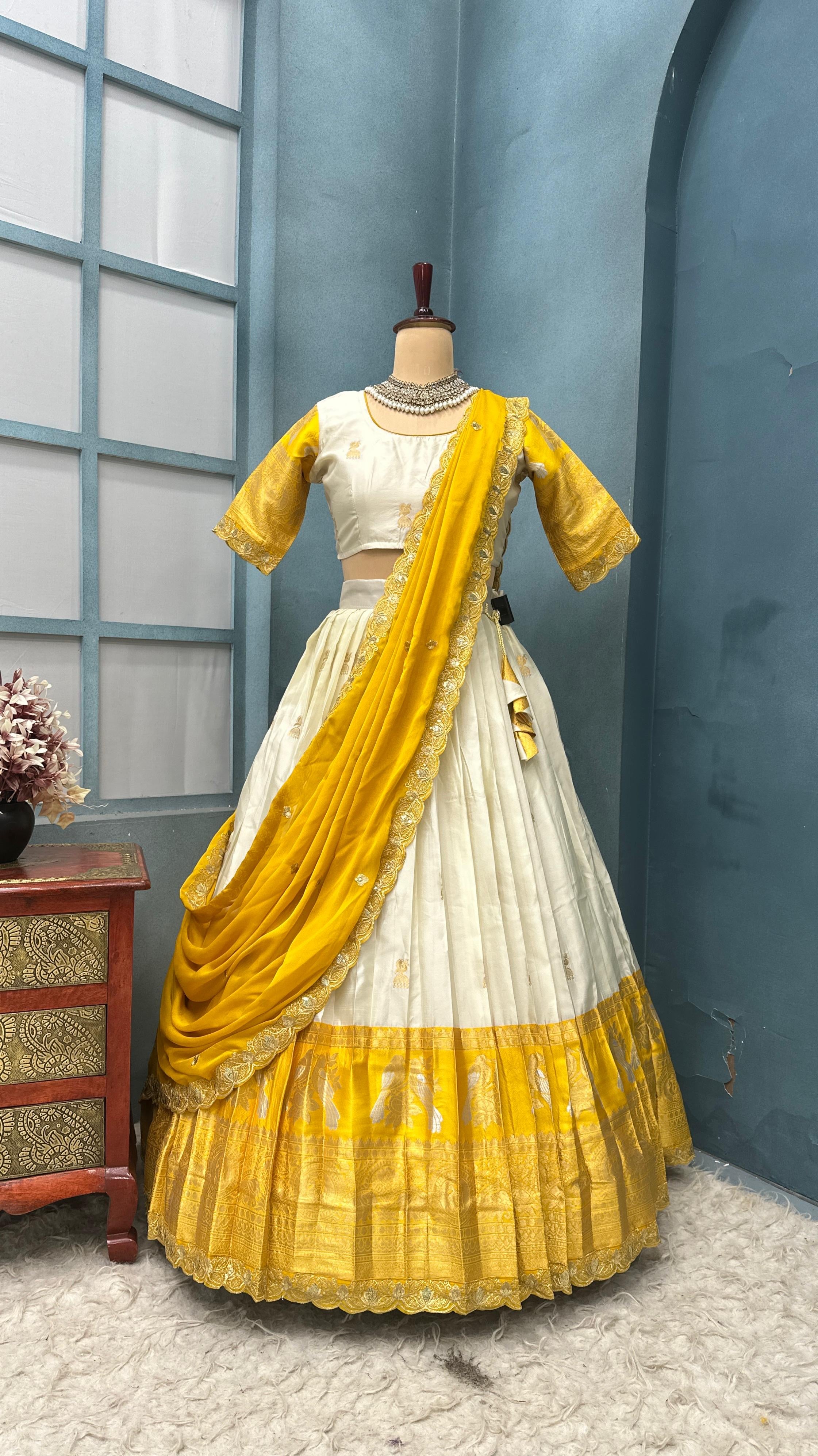 BRINDHA -KANJIVARAM HALF SAREE ( FULLY STITCHED)