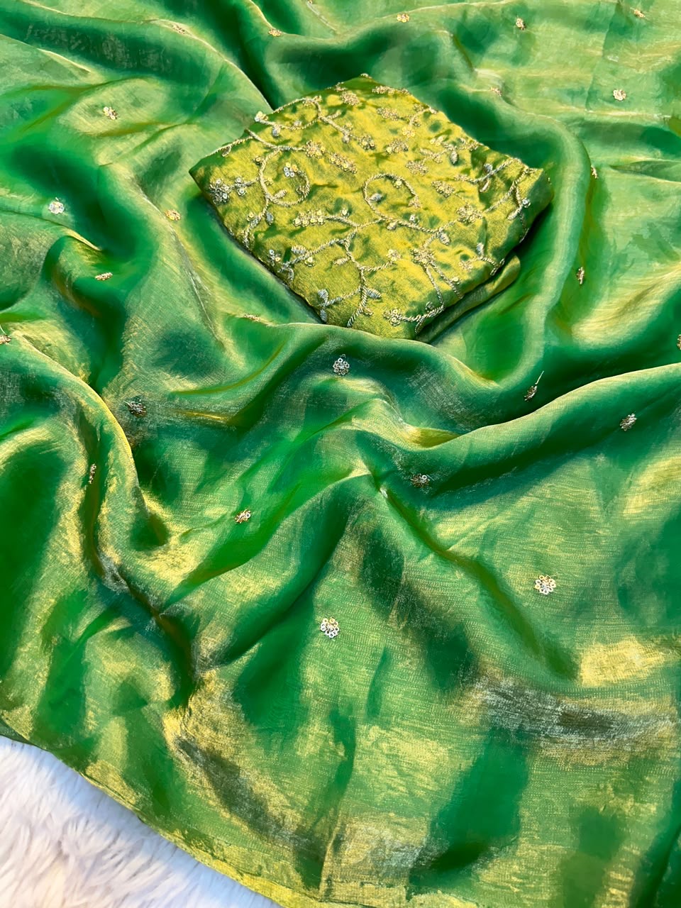 VAANI- Space Sattin Multi Sequence Emrodairy Saree