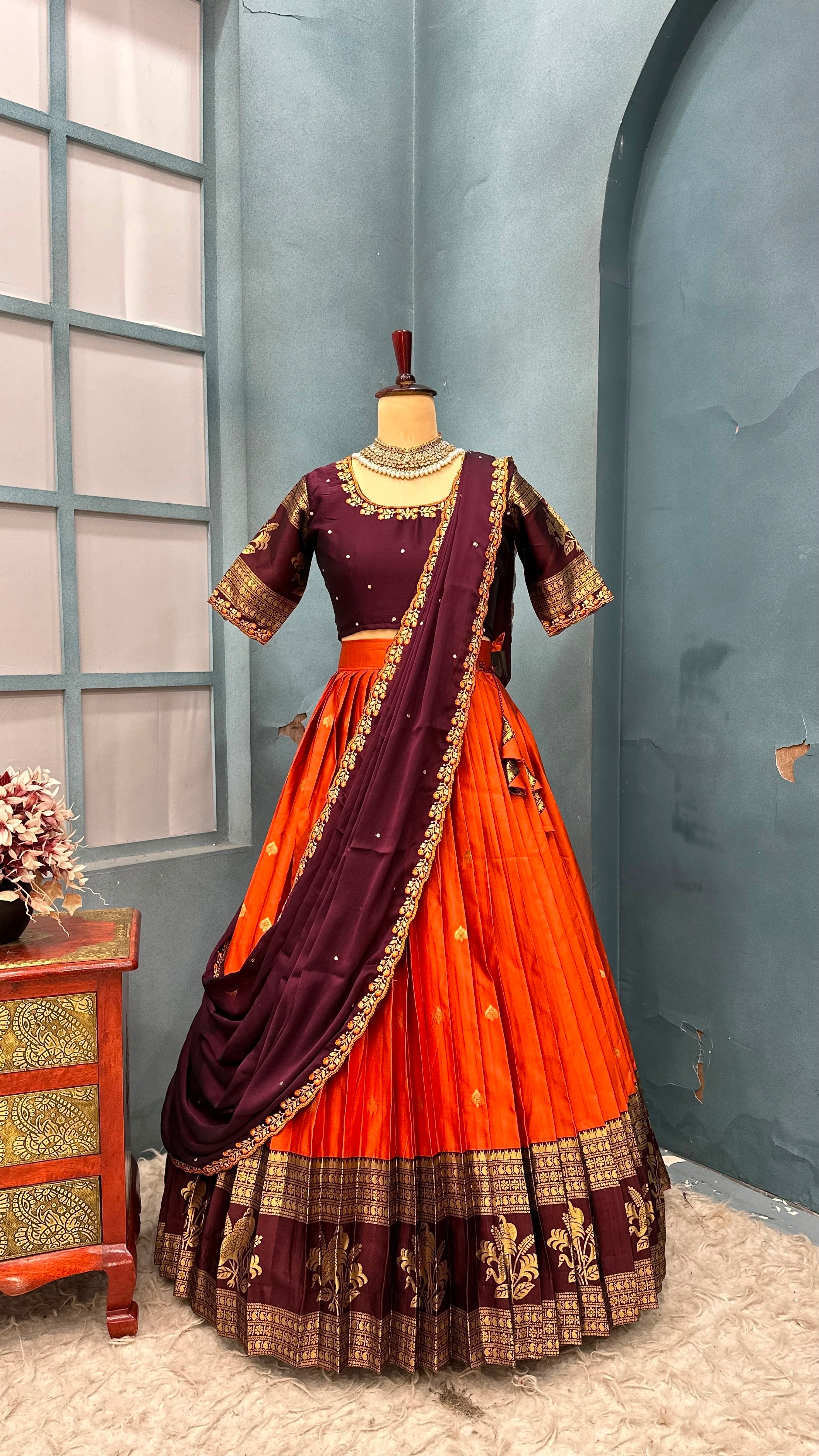 NADIYA - KaNJIVARAM SILK LEHANGA (Fully Stitched)