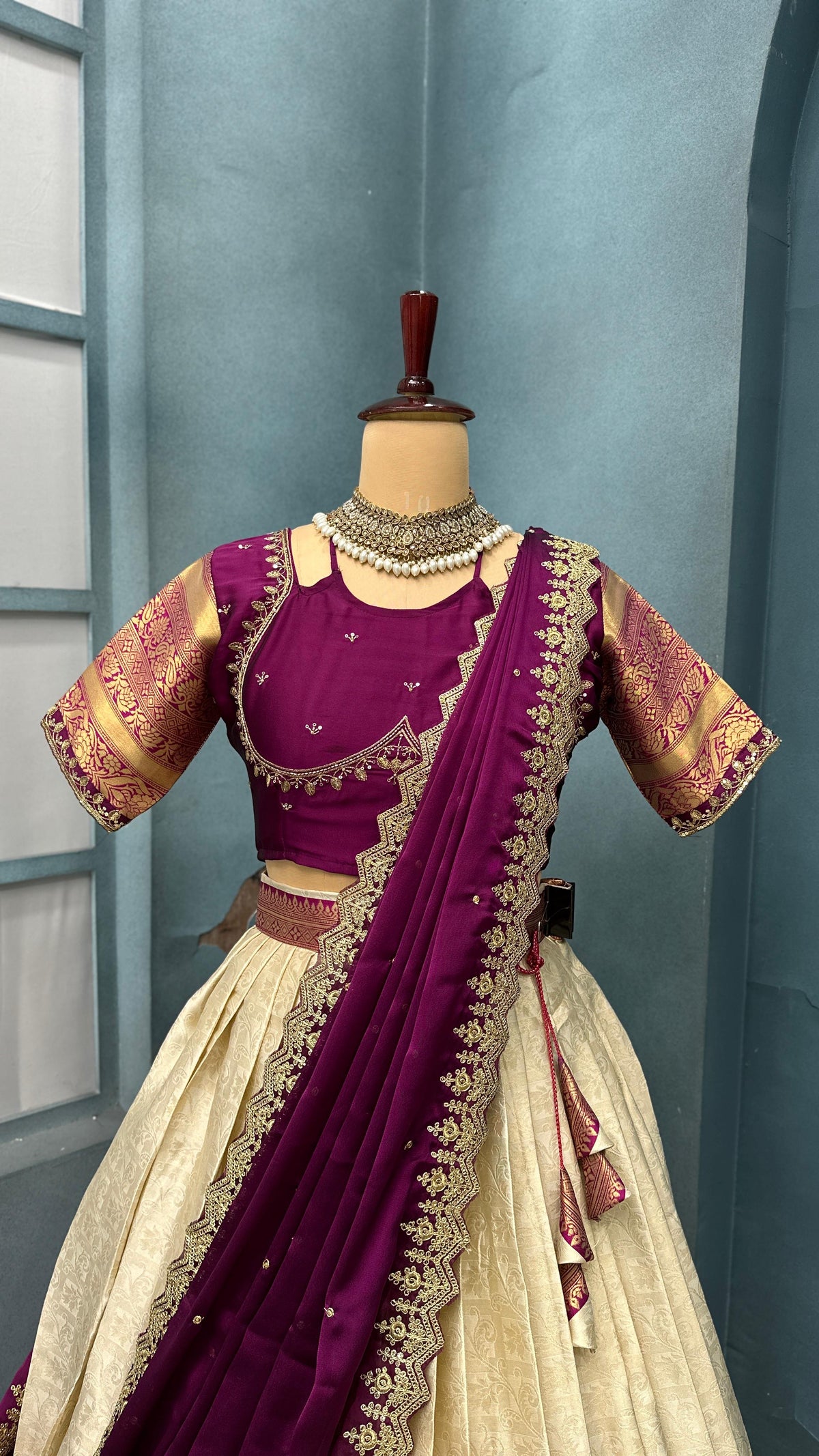 PRANIKA - KANJIVARAM HALF SAREE ( FULLY STITCHED )