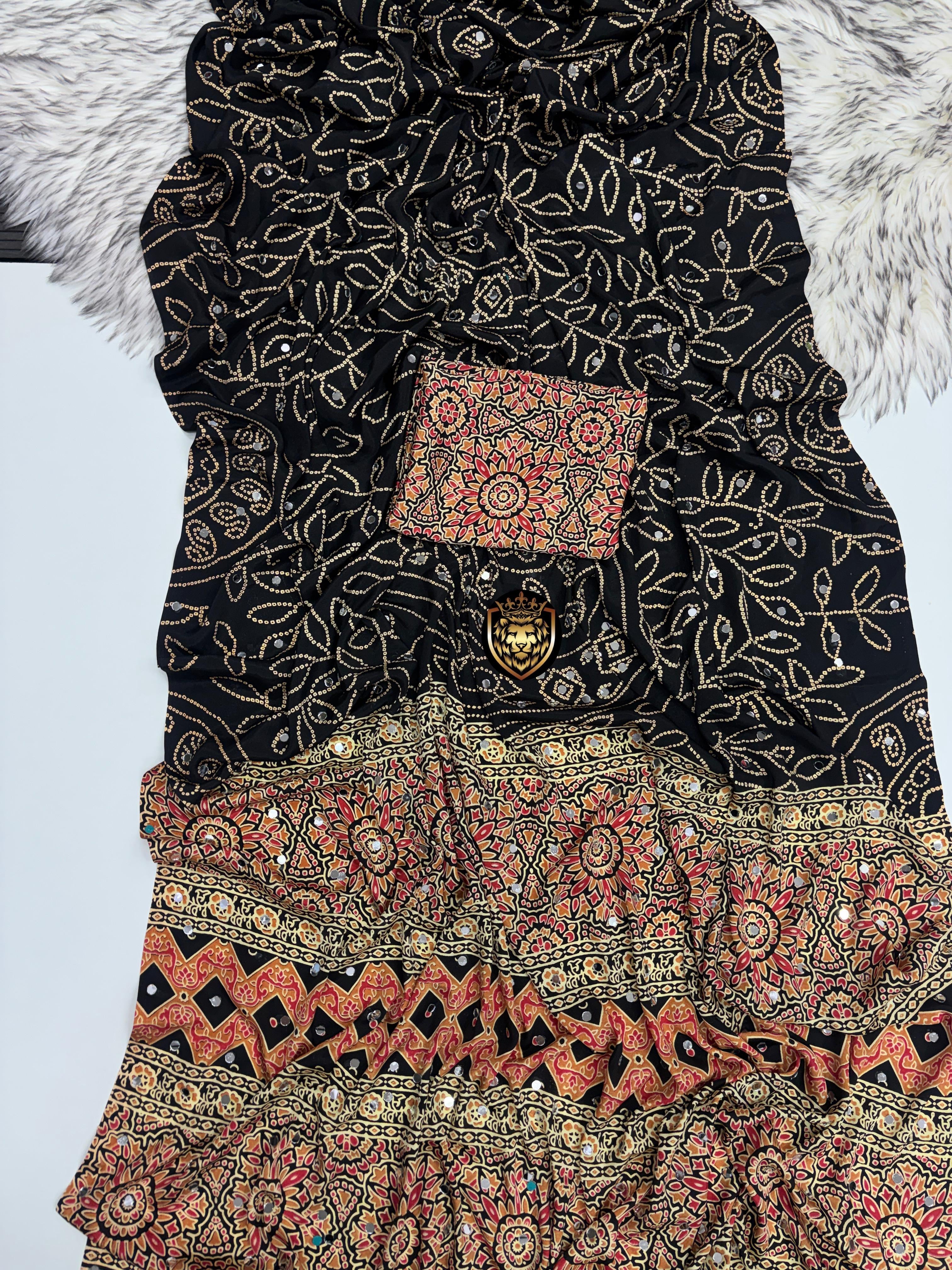 AJRAKH - MIRROR WORK SAREE