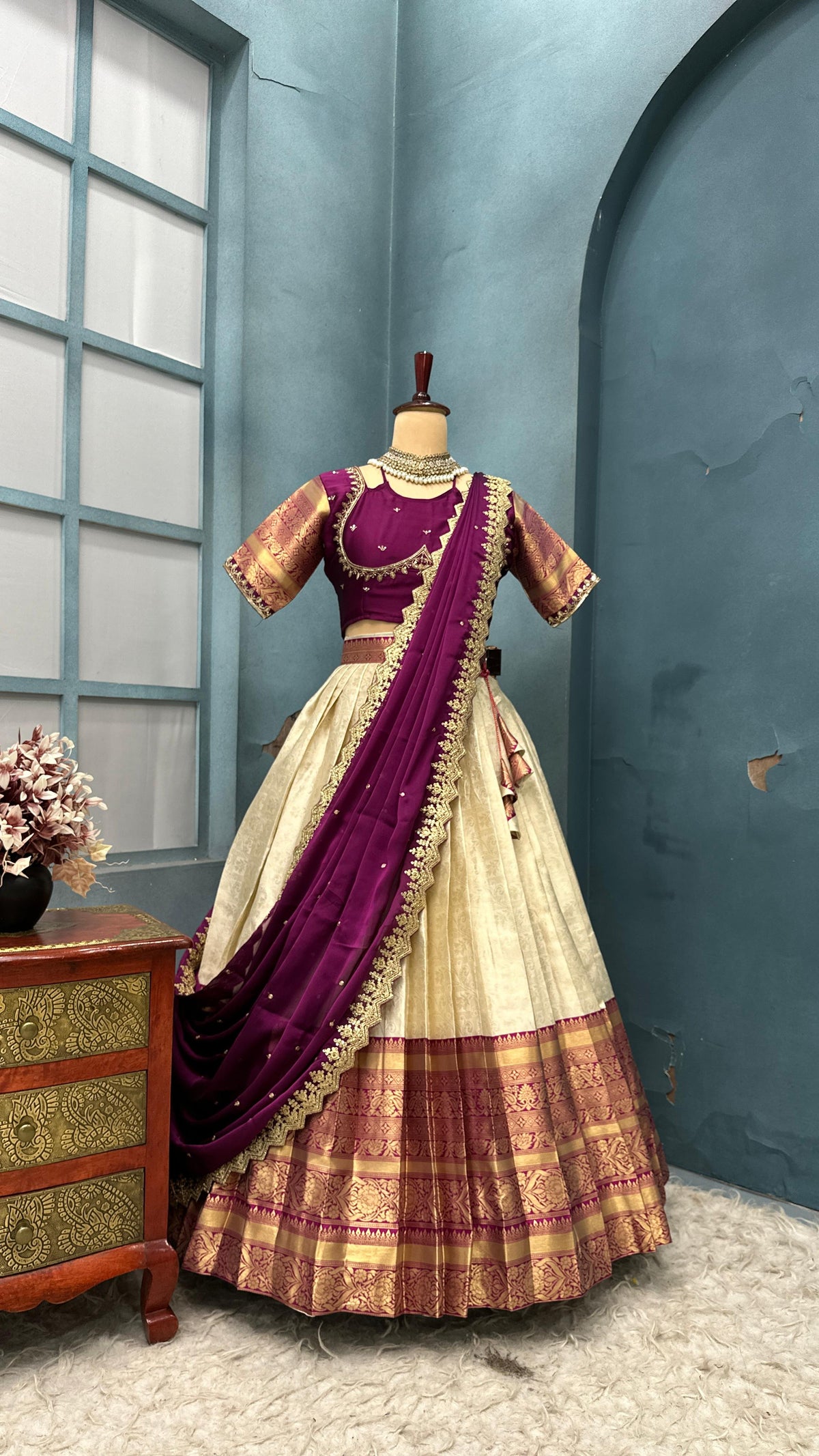 PRANIKA - KANJIVARAM HALF SAREE ( FULLY STITCHED )