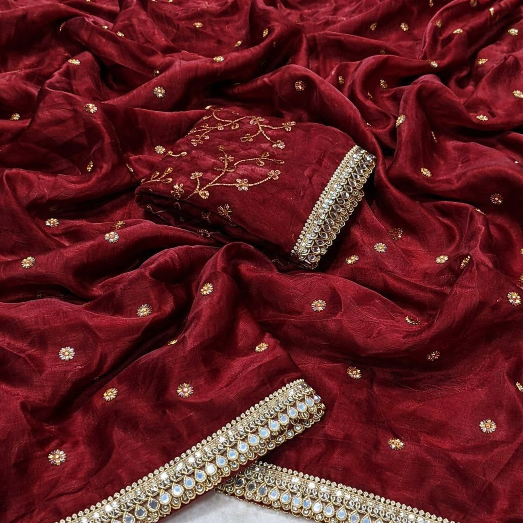 INIYA - SPACE SATIN MULTI SEQUENCE MIRROR LACE SAREE