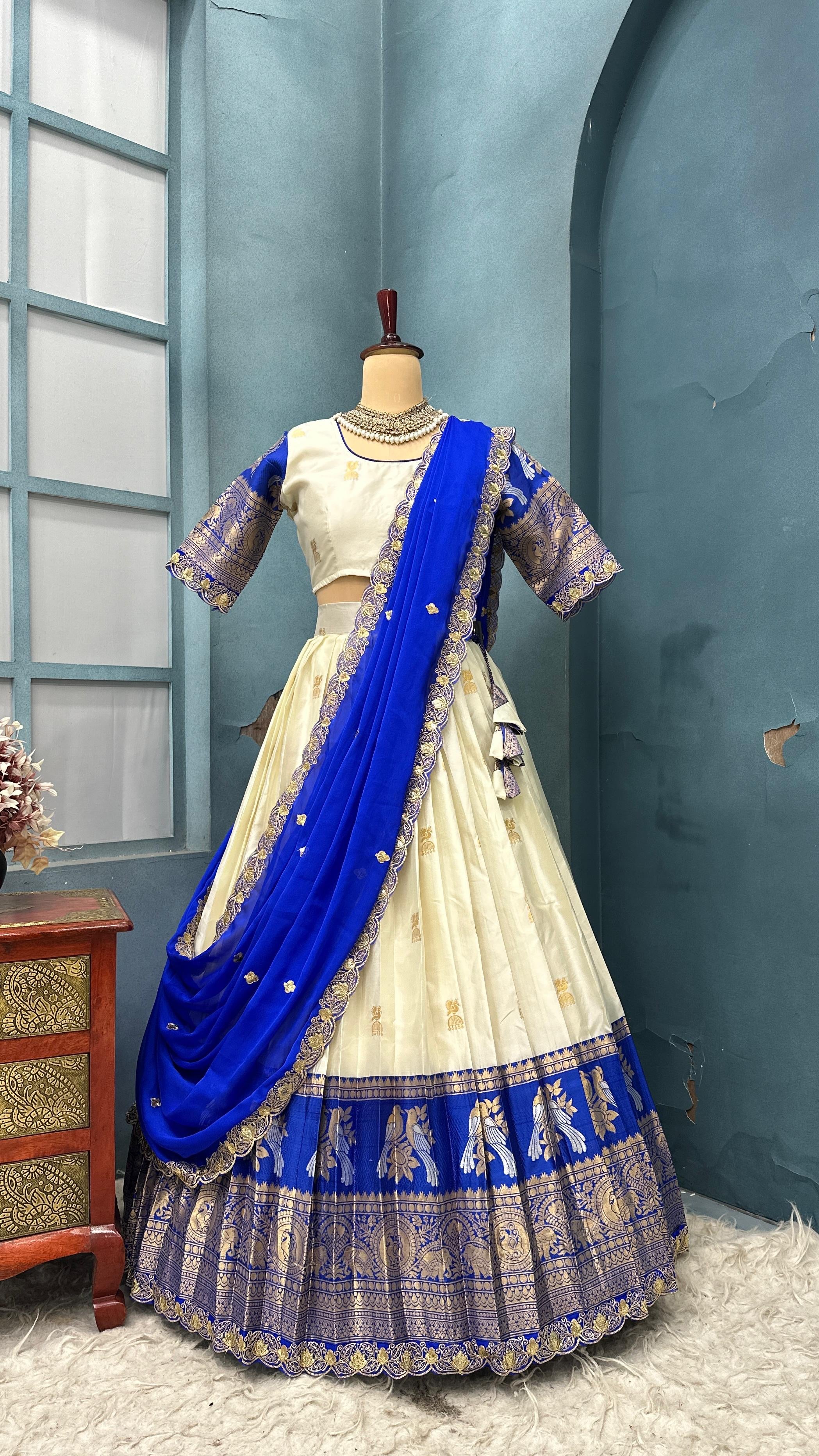 BRINDHA -KANJIVARAM HALF SAREE ( FULLY STITCHED)