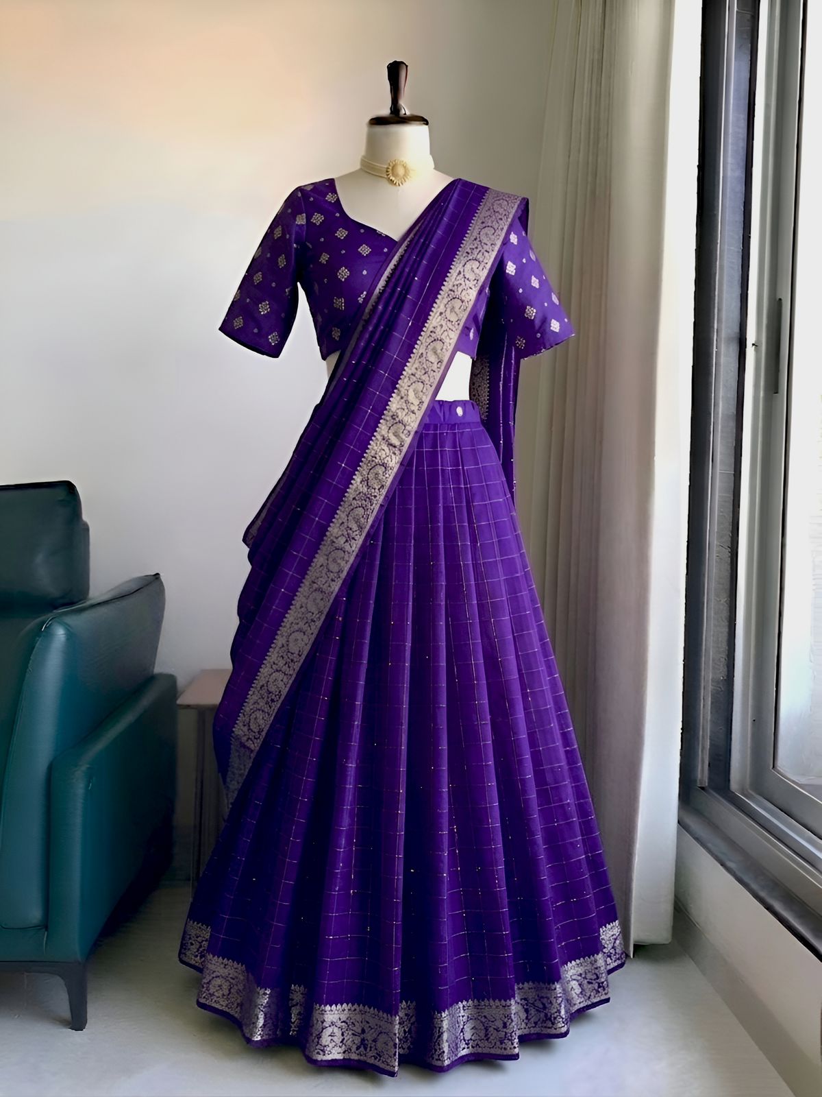 KAVYA - VISCOSE GEORGETTE DHAVANI (FULLY STITCHED)