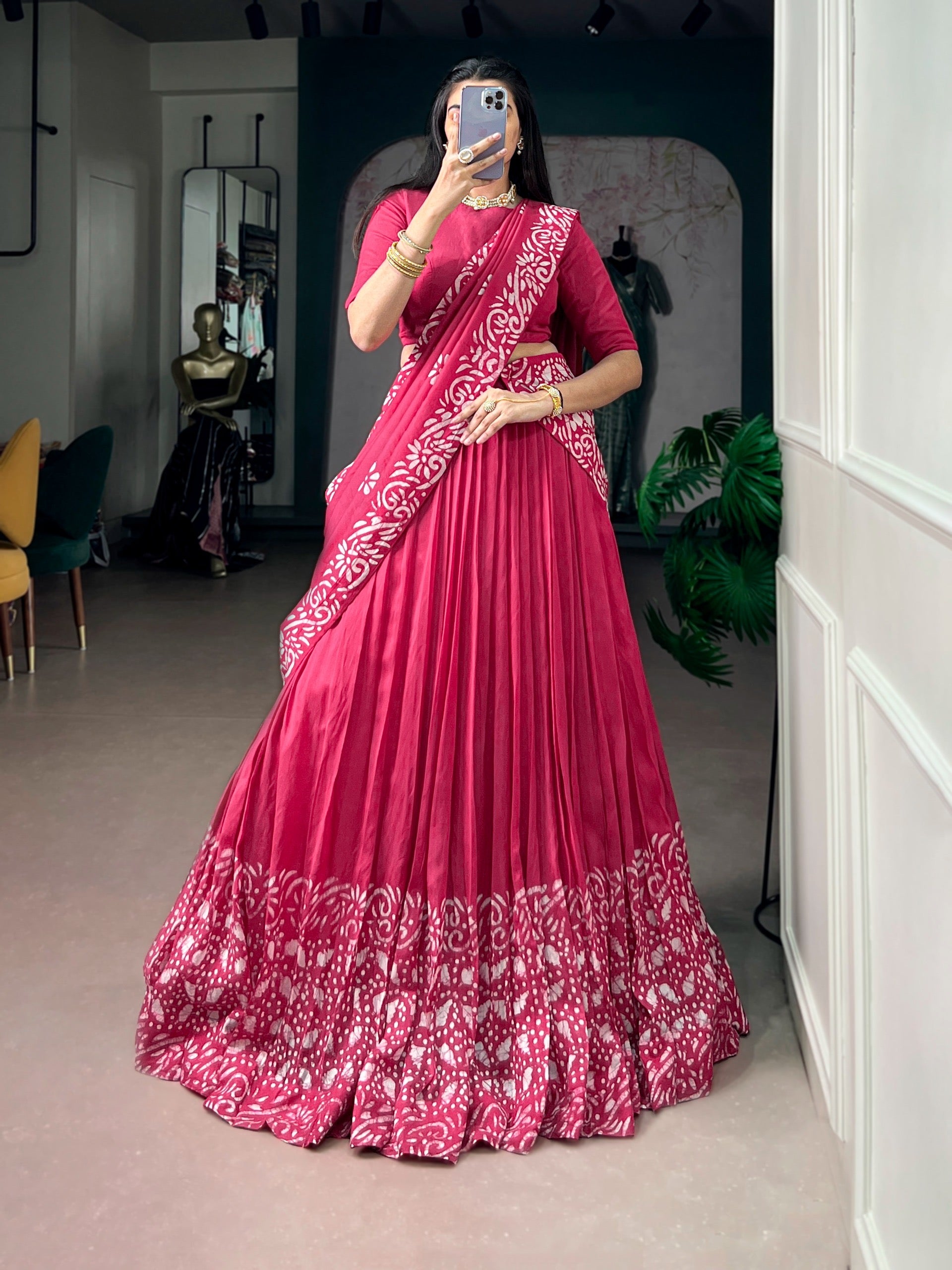 BAKTIK - COTTON CHANDERI HALF SAREE