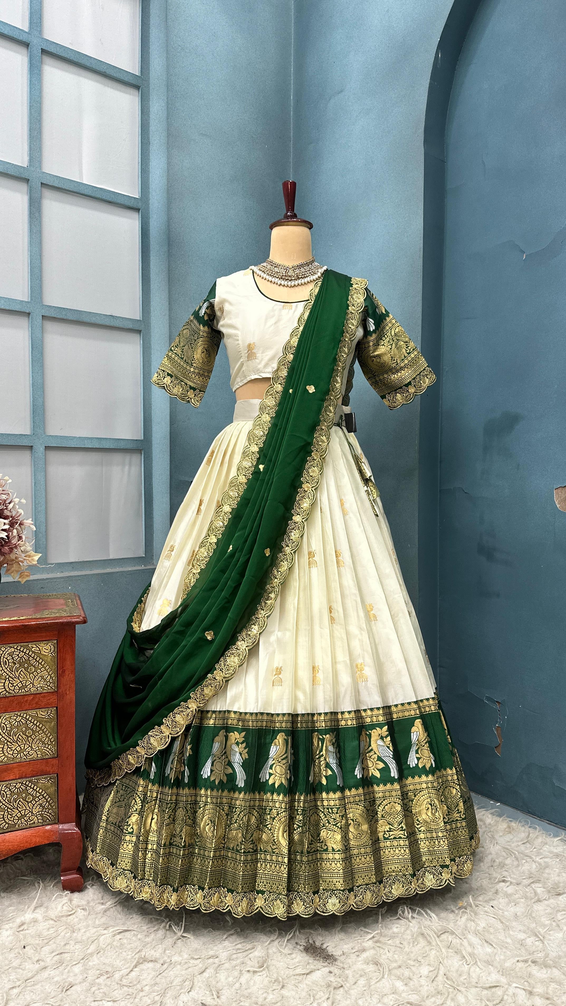 BRINDHA -KANJIVARAM HALF SAREE ( FULLY STITCHED)