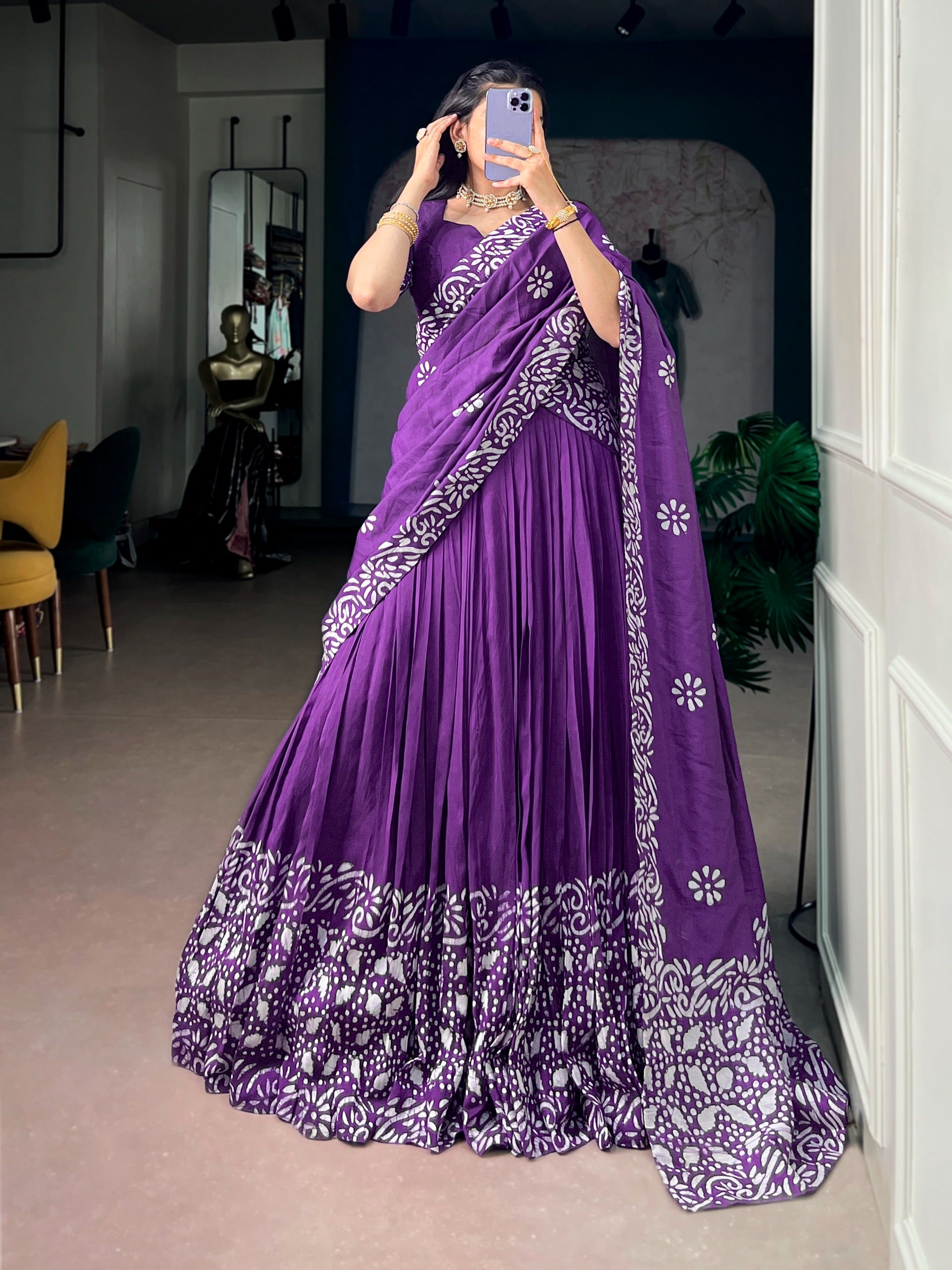 BAKTIK - COTTON CHANDERI HALF SAREE