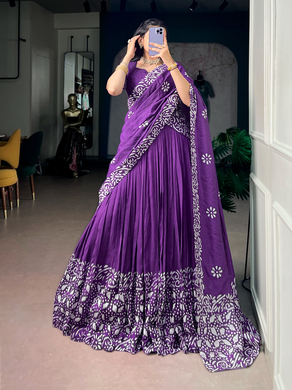 BAKTIK - COTTON CHANDERI HALF SAREE
