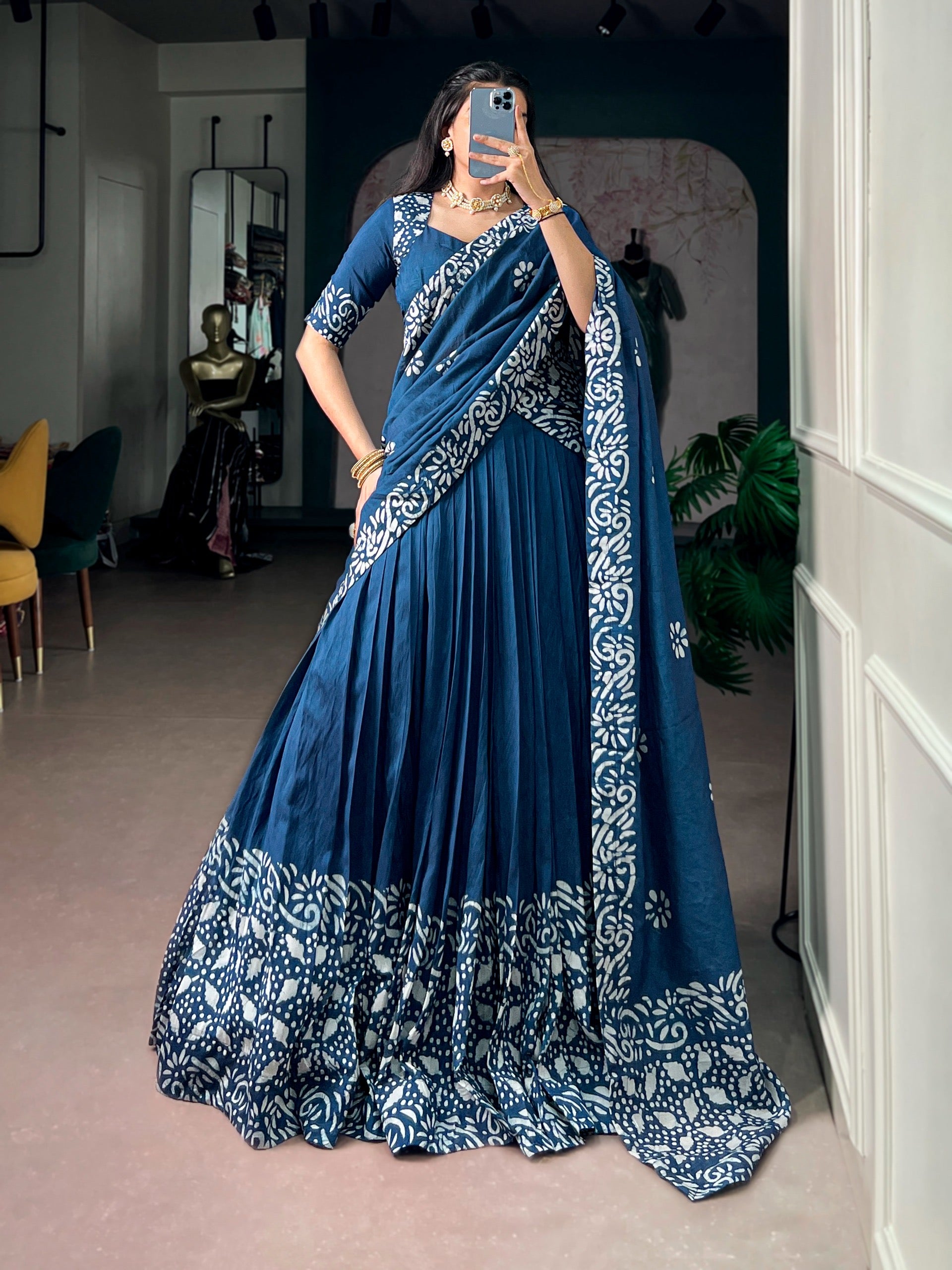BAKTIK - COTTON CHANDERI HALF SAREE
