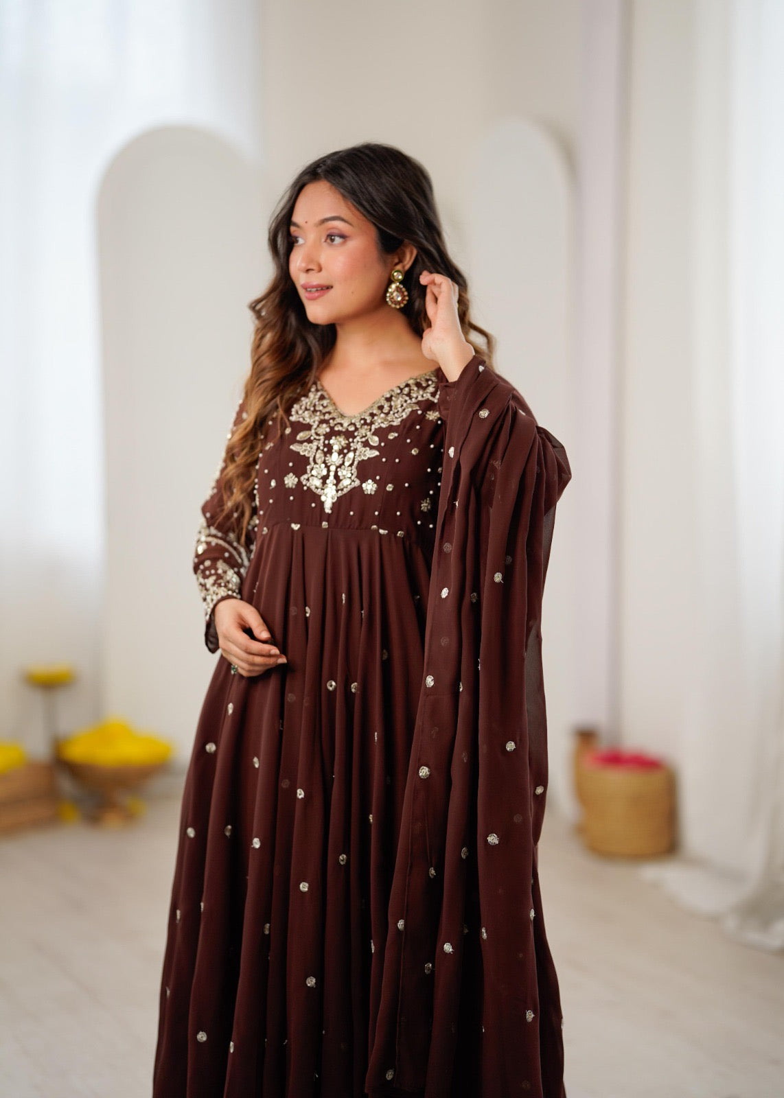 CAROLYN - COFFEE BROWN ANARKALI