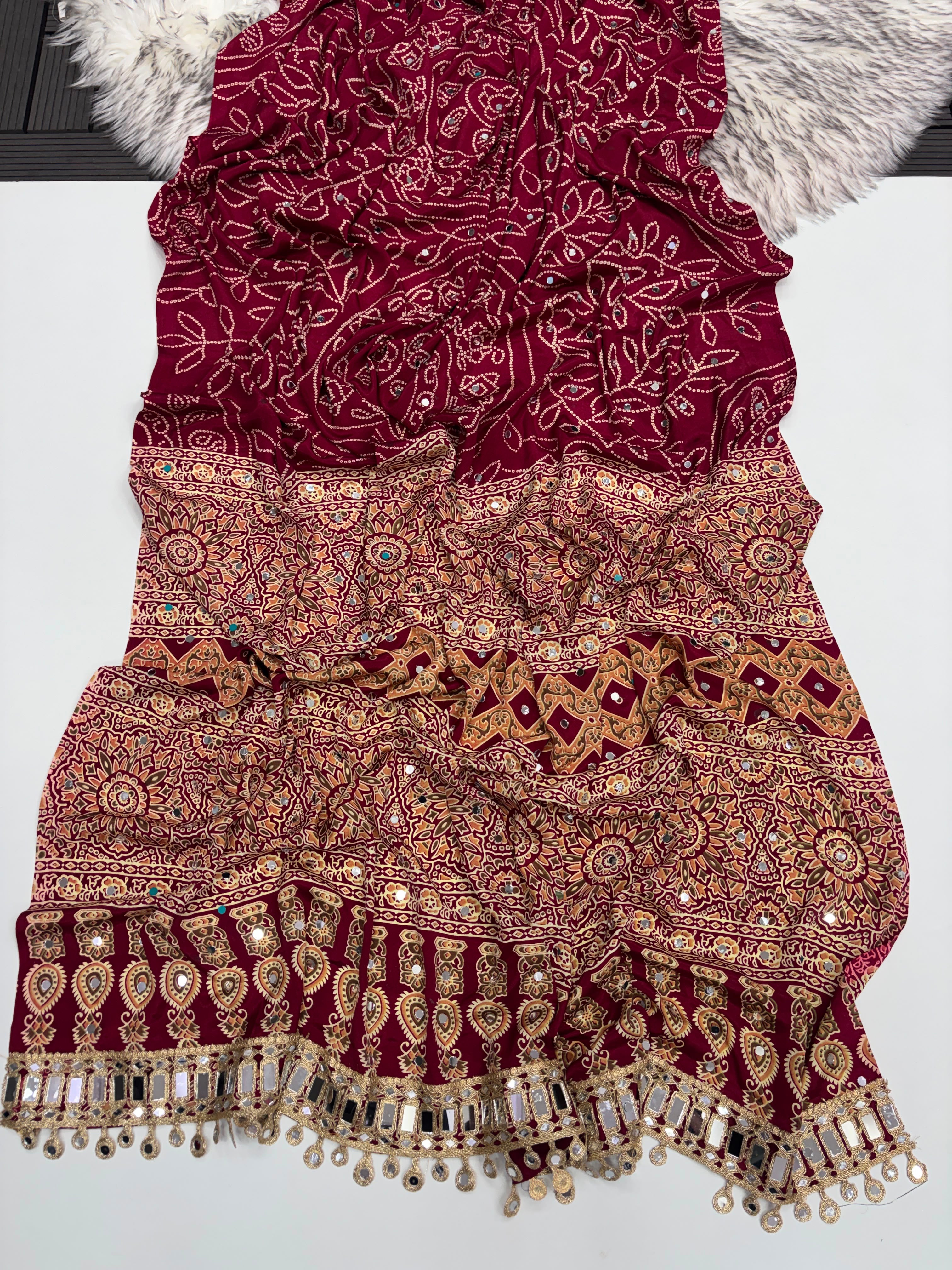 AJRAKH - MIRROR WORK SAREE