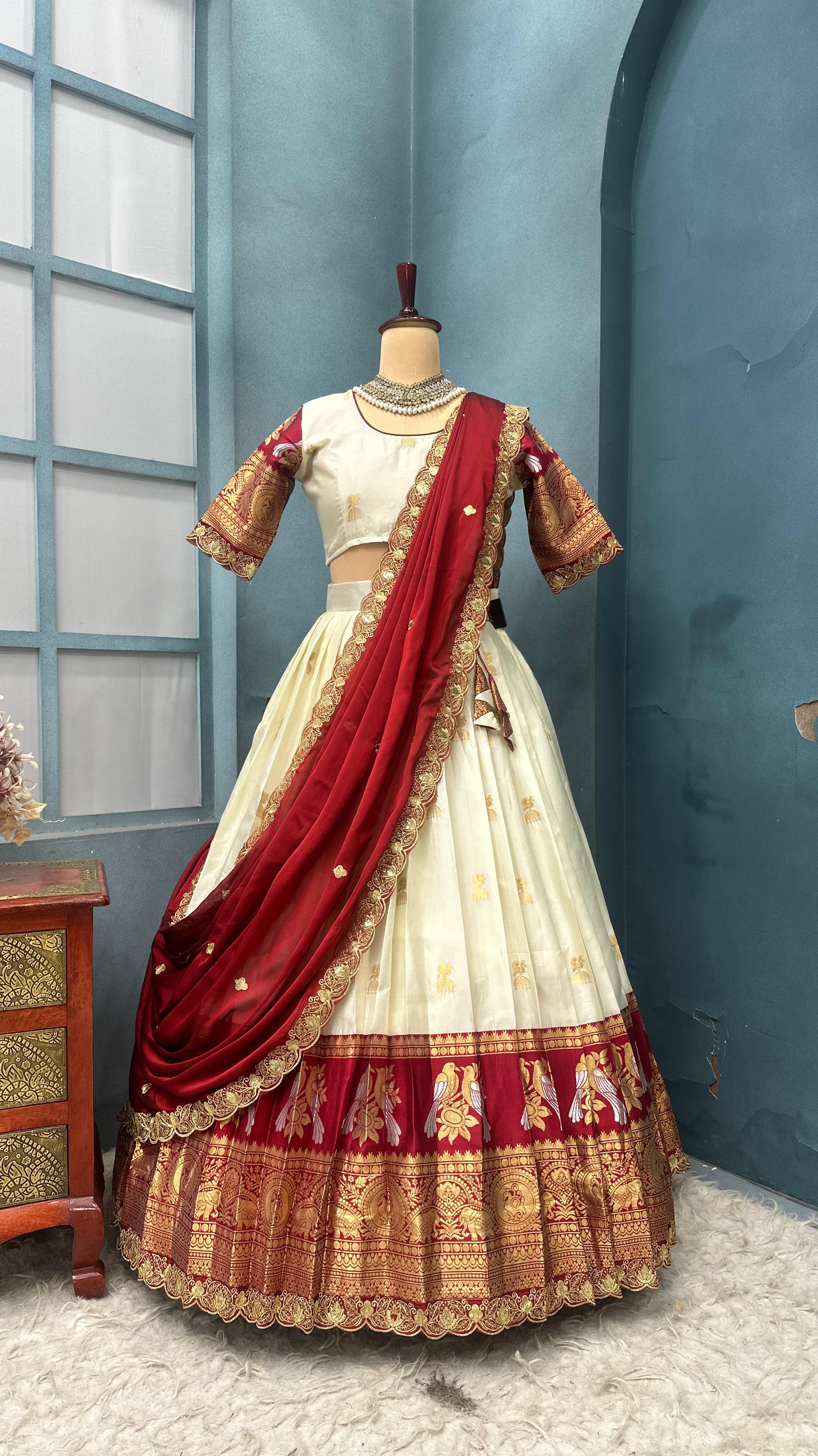 BRINDHA -KANJIVARAM HALF SAREE ( FULLY STITCHED)
