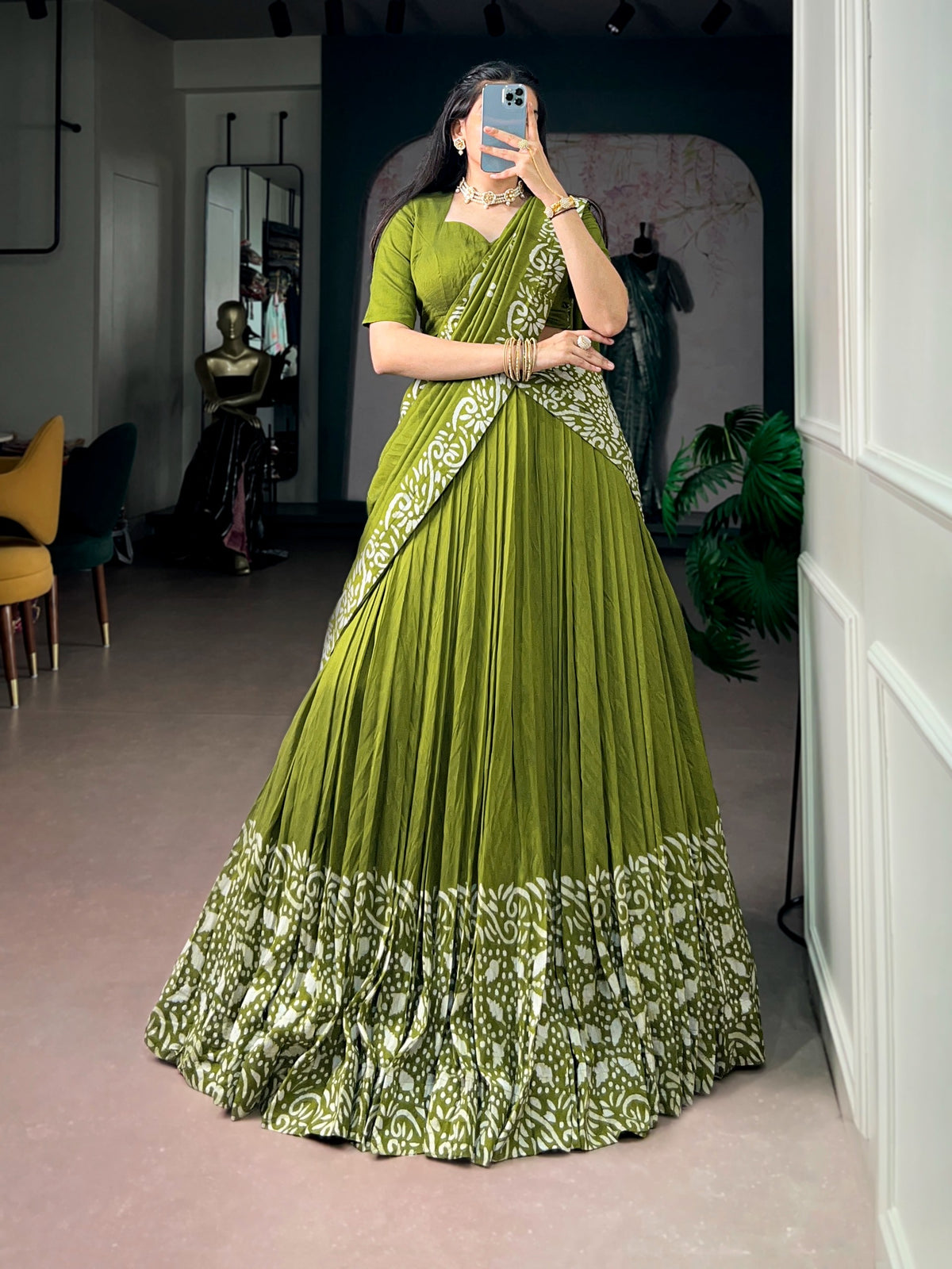 BAKTIK - COTTON CHANDERI HALF SAREE