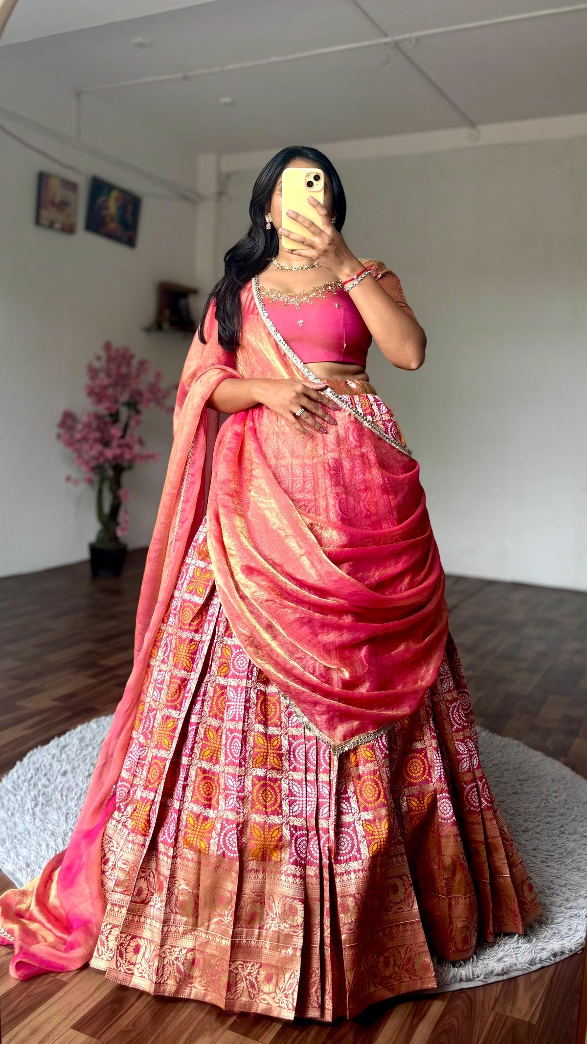 HANSIKA - GOLD PEACH HALF SAREE