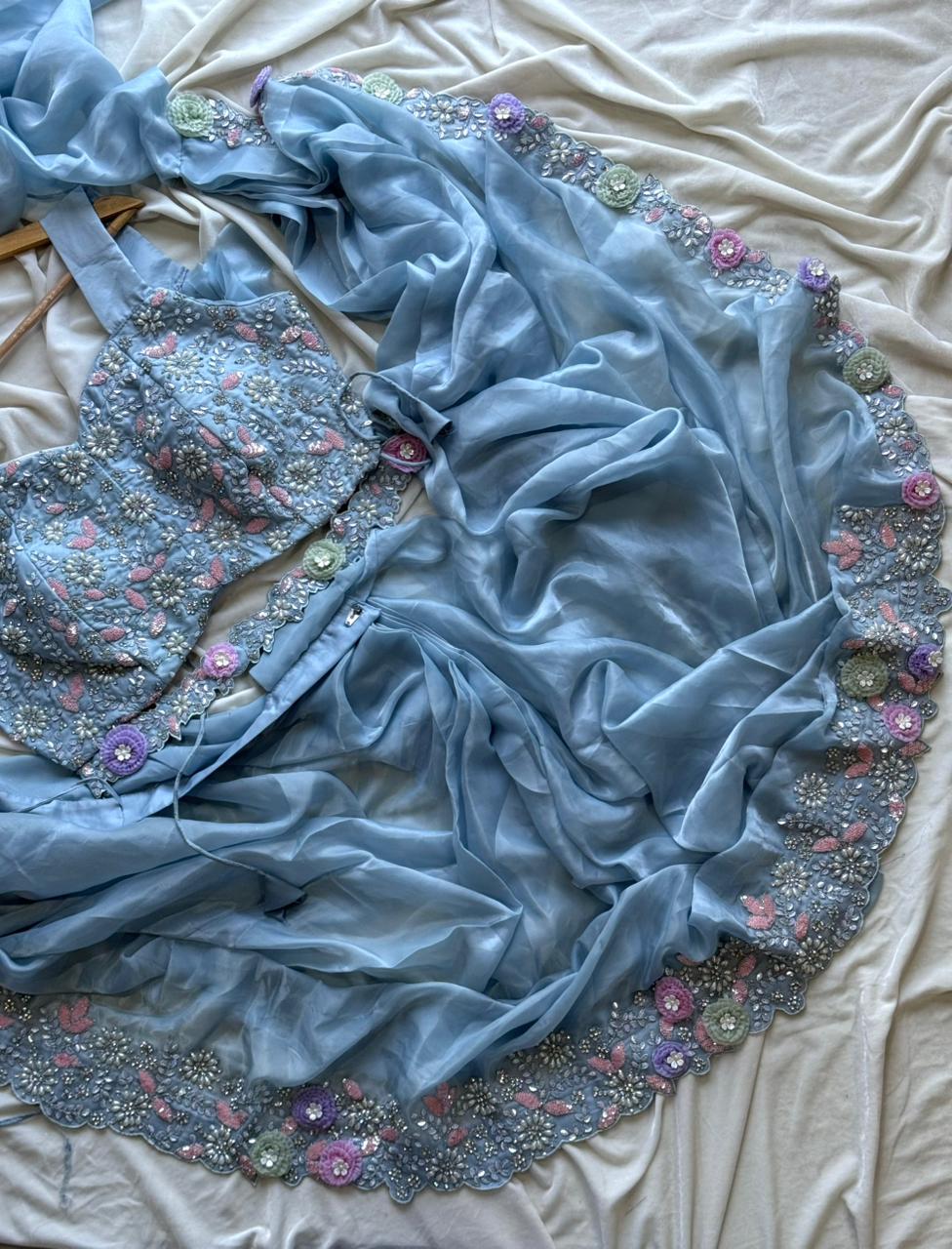 Ocean blue 1minute saree