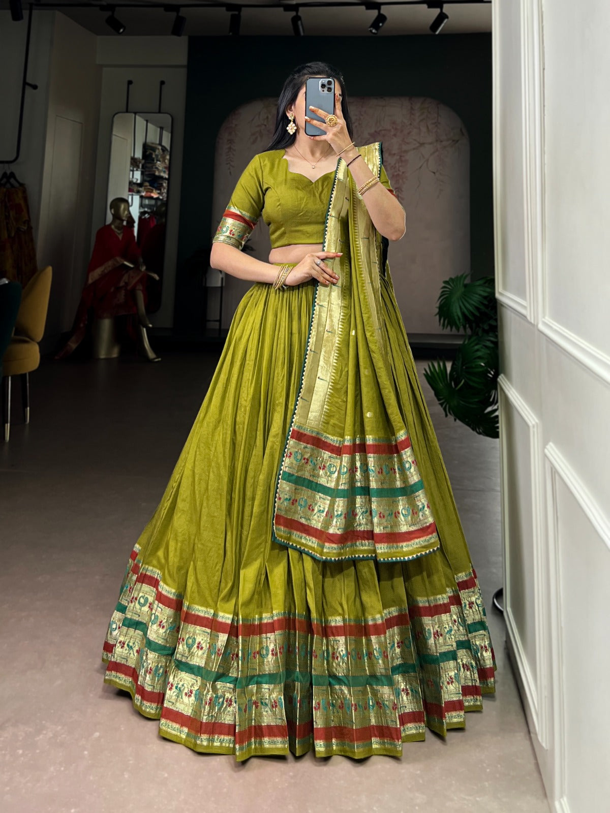 SHRAVANI - Chanderi Paithani Semistitched Lehenga Set !