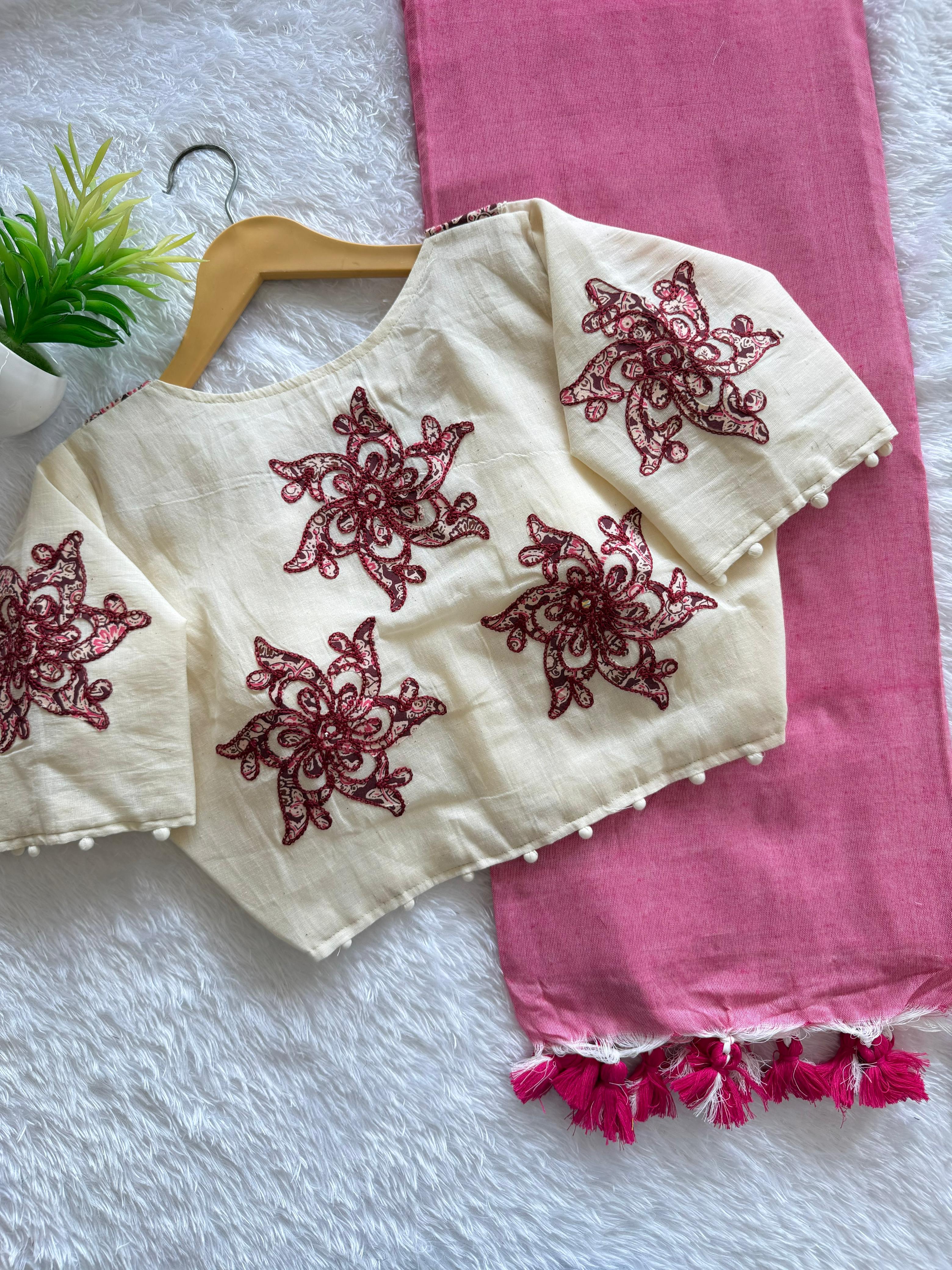 Handloom Khadi Saree & Stitched Blouse 💜
