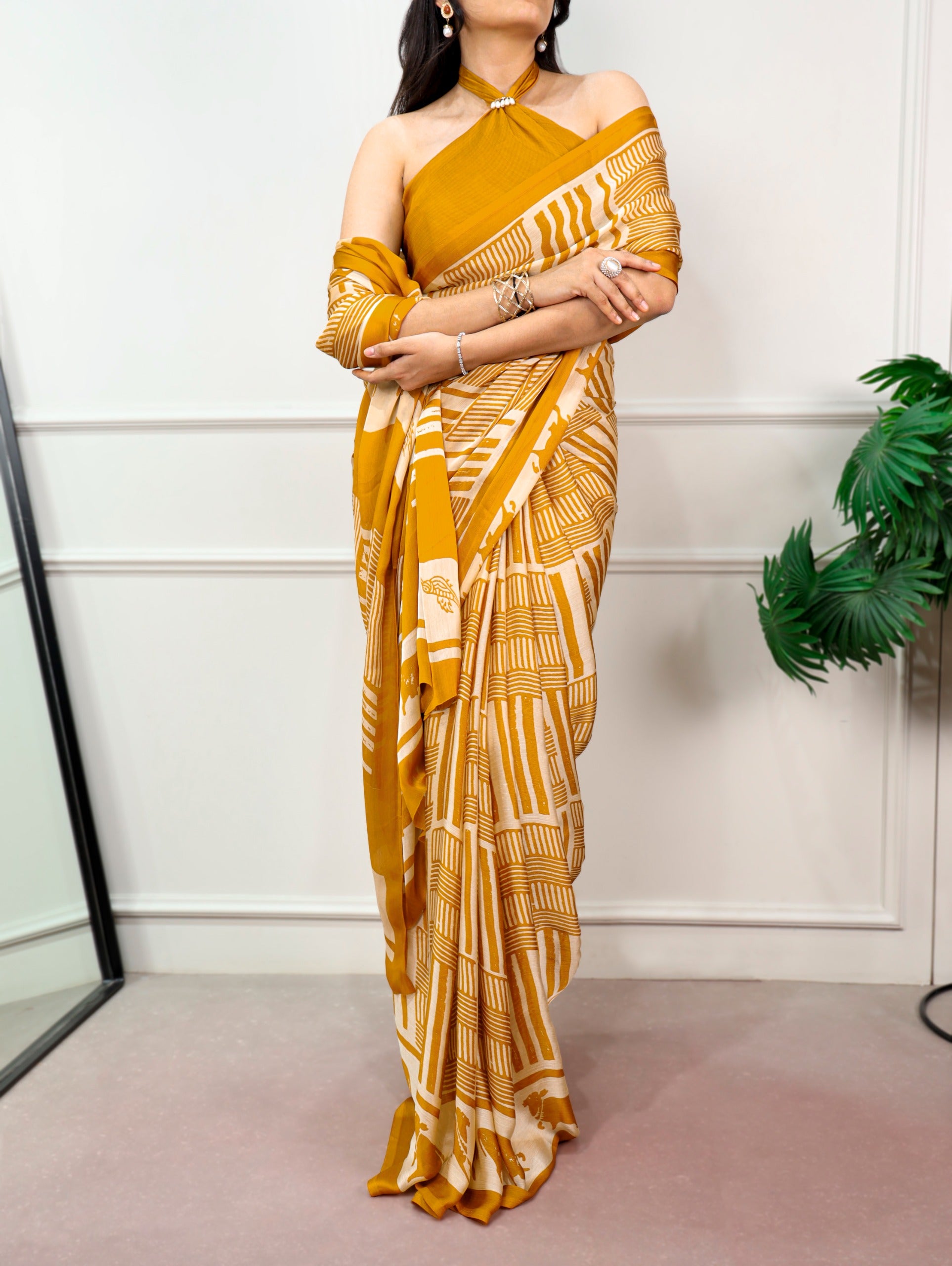 Abstract nomad lines satin saree