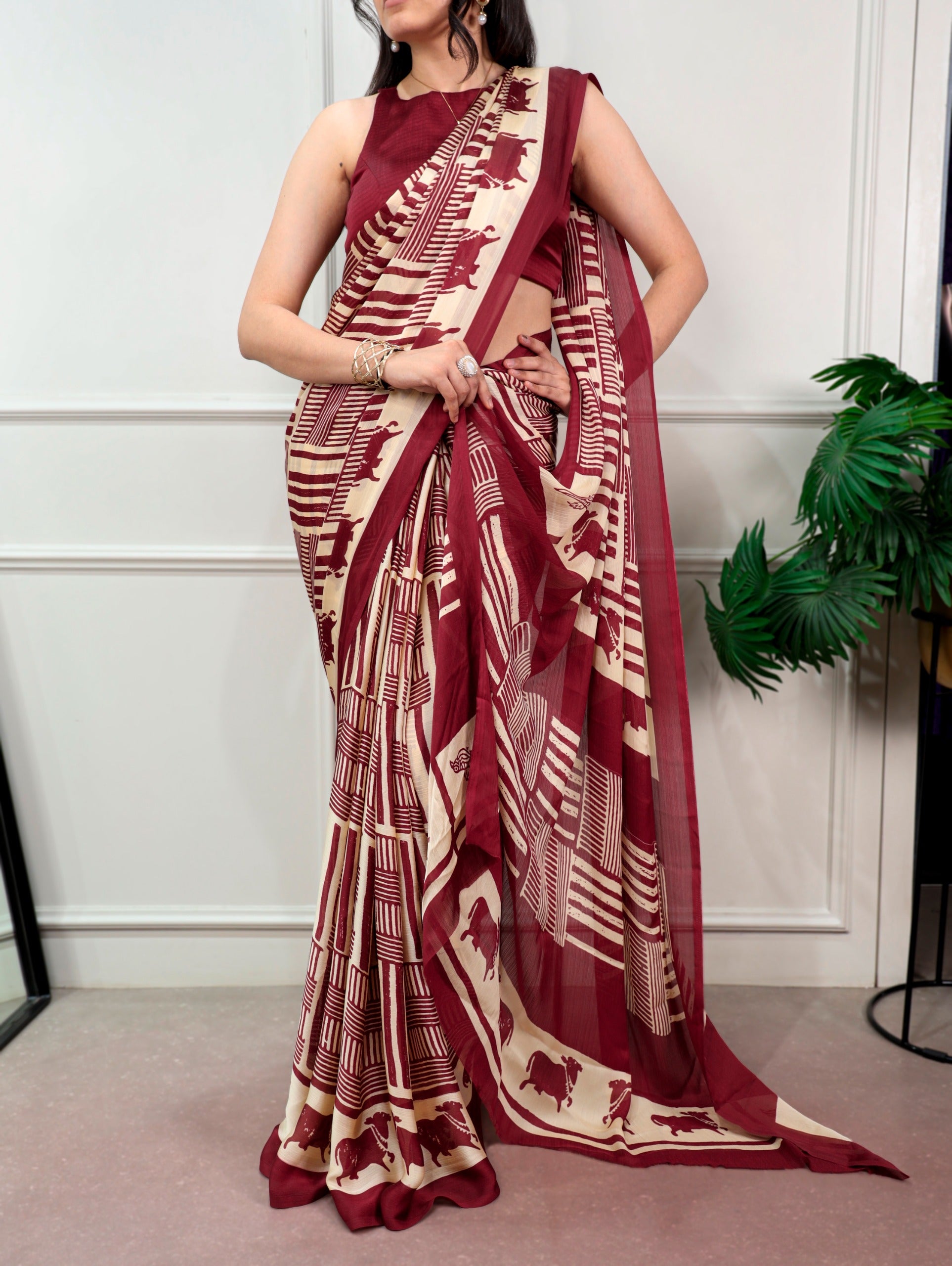 Abstract nomad lines satin saree