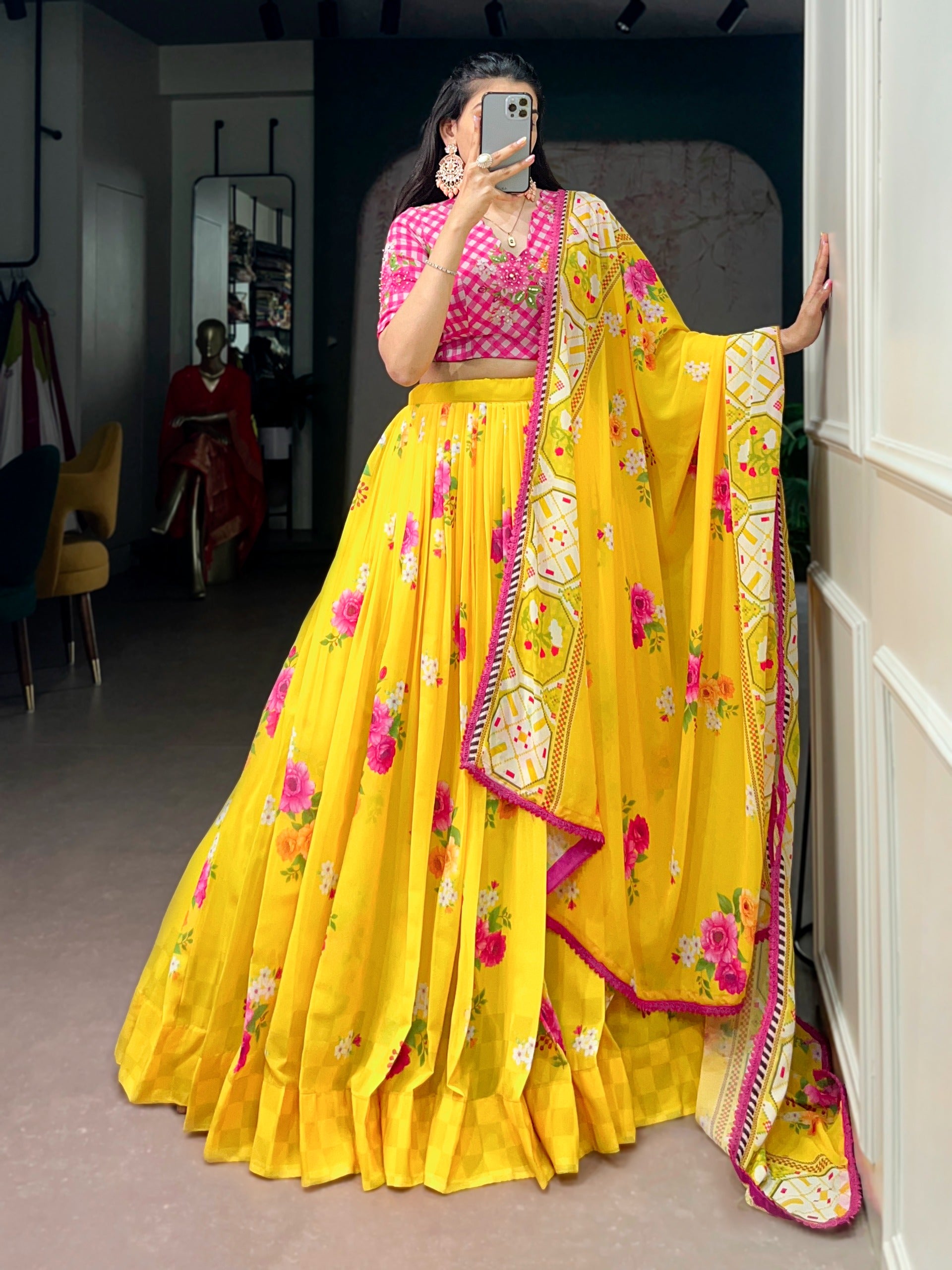 MAYILINI - Floral Mania Lehenga Set (SEMISTITCHED)