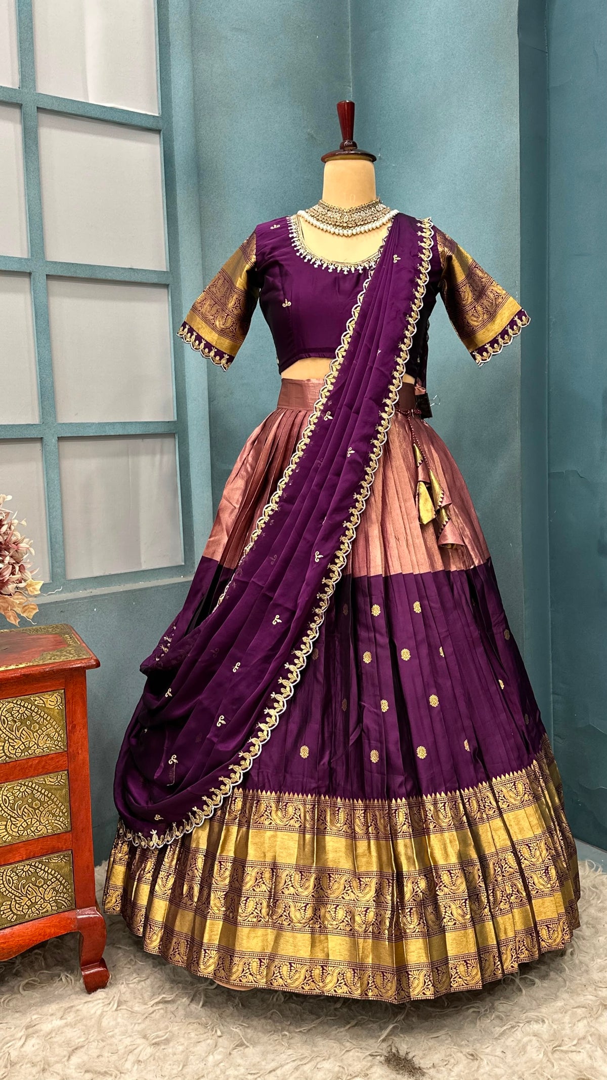 PARVATHI -KANJIVARAM HALF SAREE ( FULLY STITCHED )