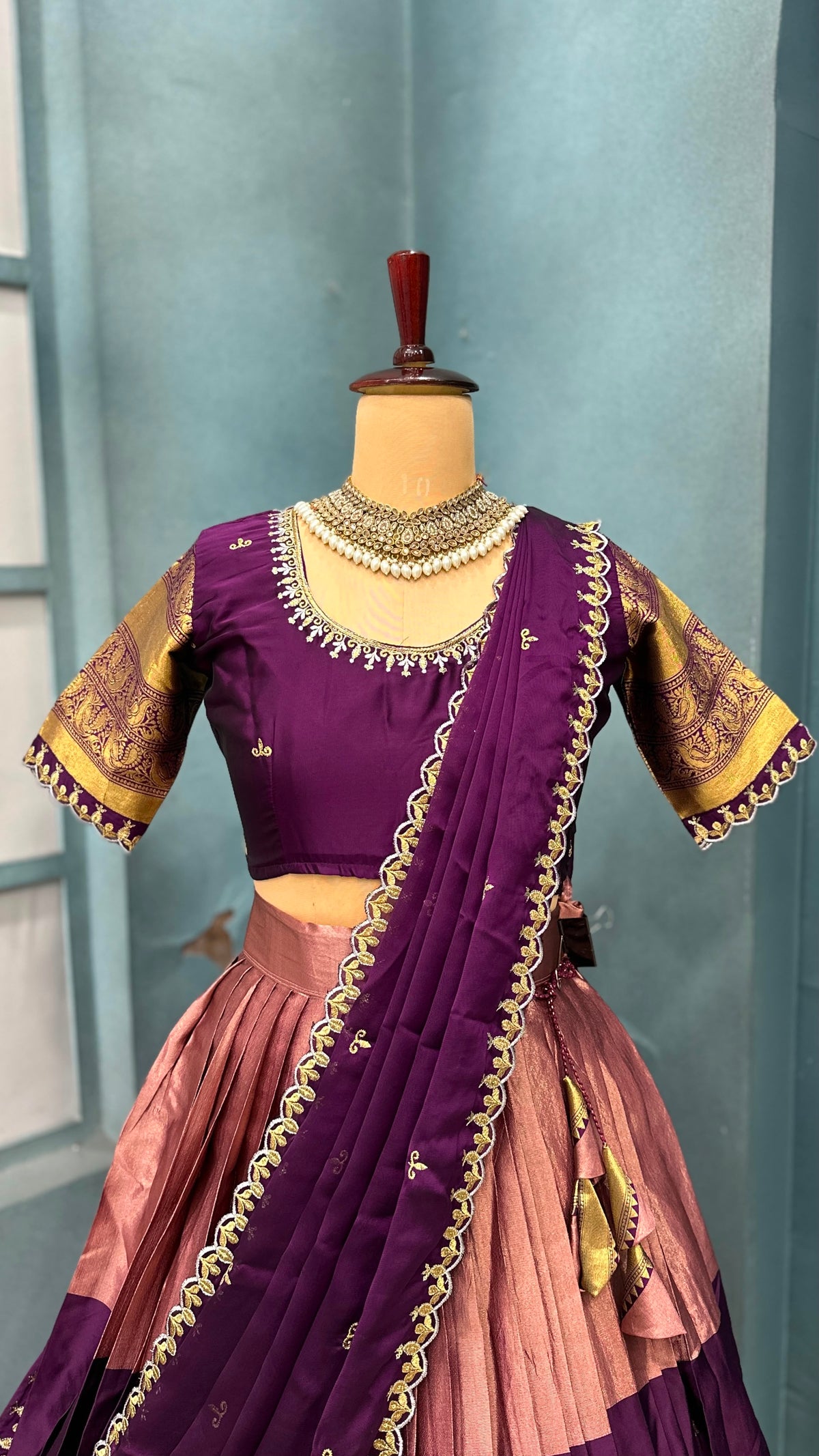 PARVATHI -KANJIVARAM HALF SAREE ( FULLY STITCHED )