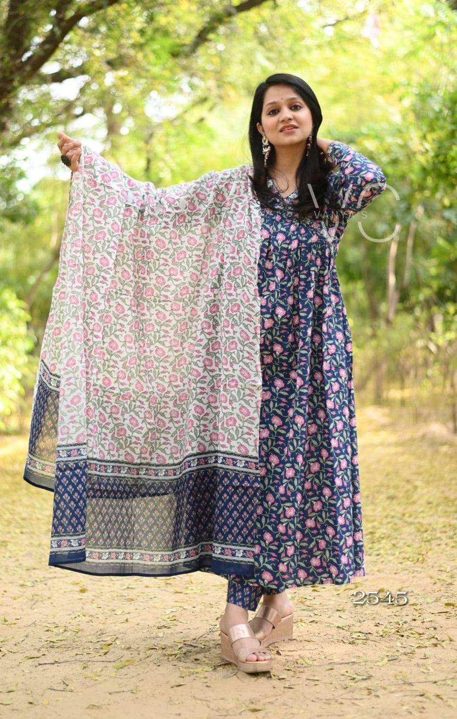 LAYAL - JAIPURI HAND BLOCK ALIA CUT ANARKALI COTTON SUIT SET