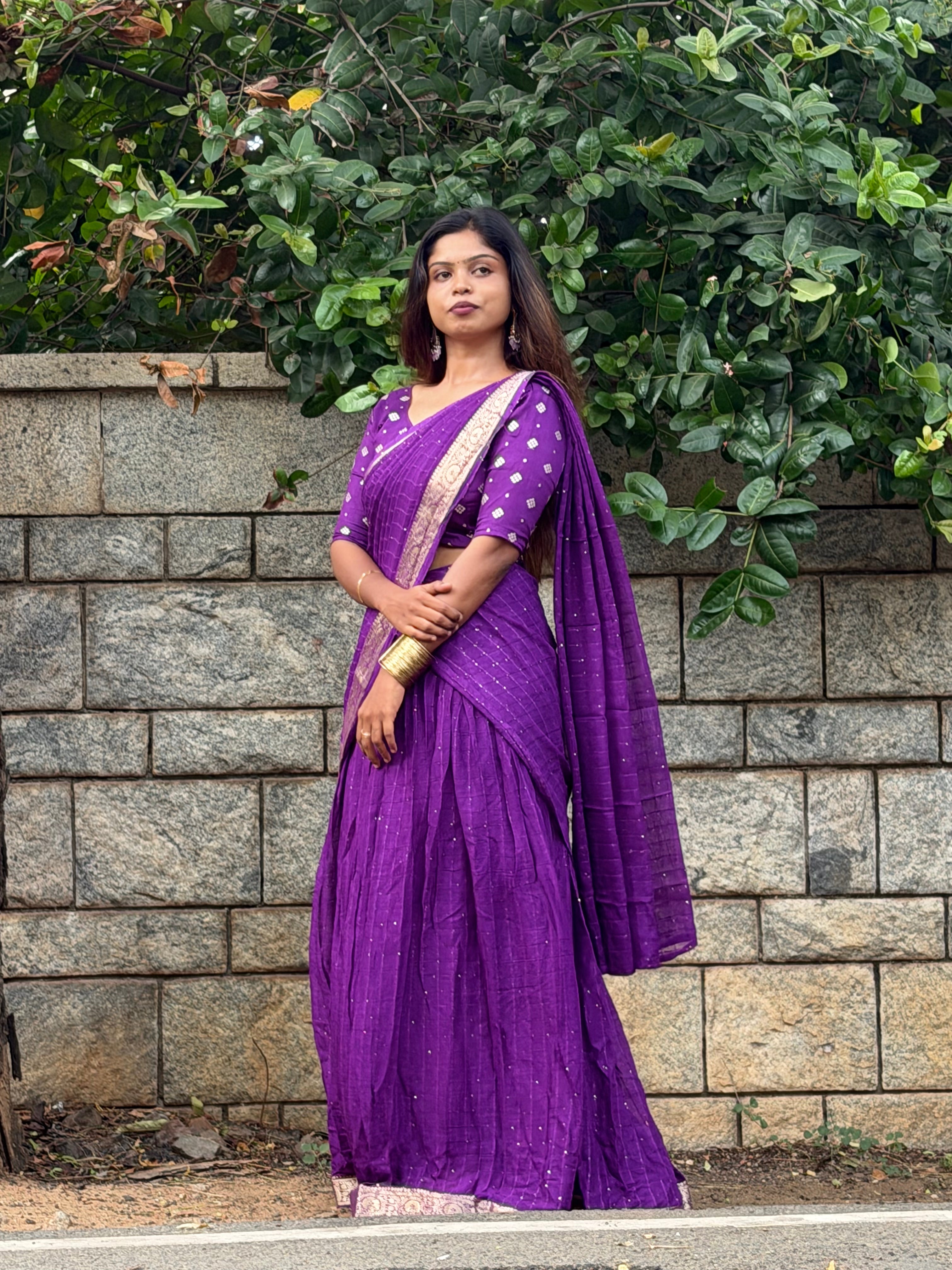 BERLIN - VISCOSE GEORGETTE DHAVANI SET (FULLY STITCHED)