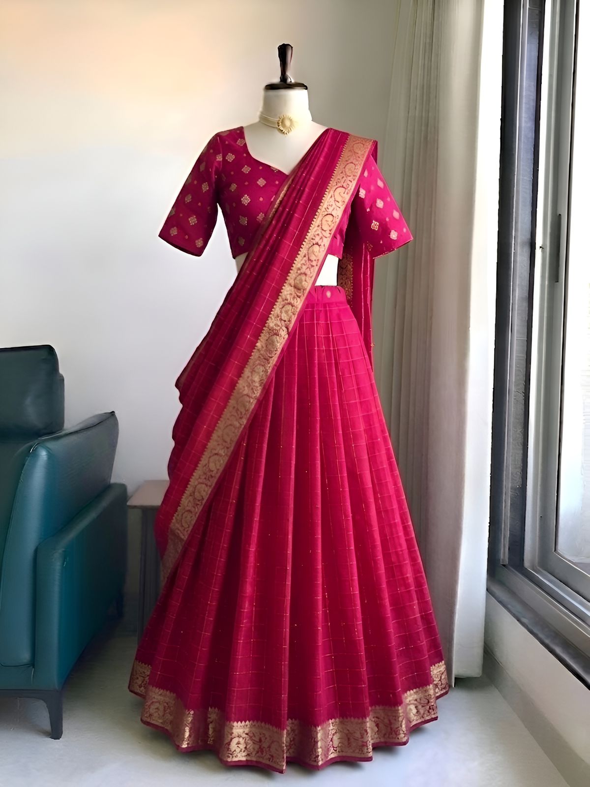 BERLIN - VISCOSE GEORGETTE DHAVANI SET (FULLY STITCHED)