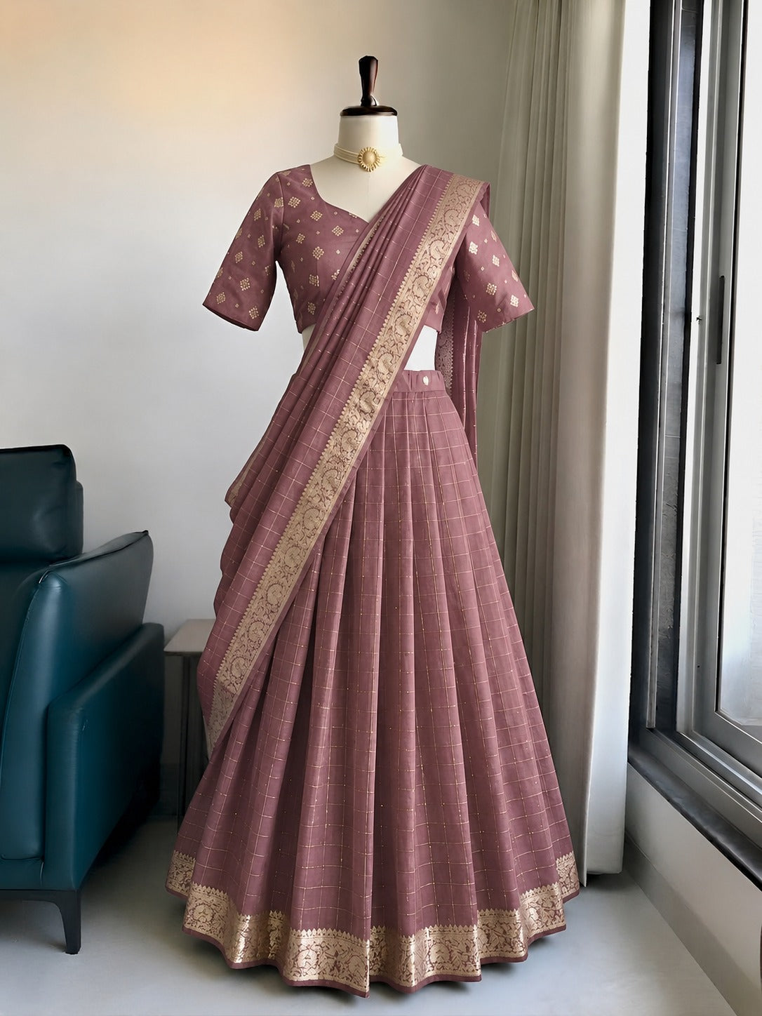BERLIN - VISCOSE GEORGETTE DHAVANI SET (FULLY STITCHED)