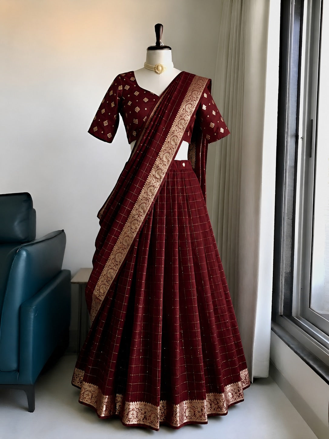 BERLIN - VISCOSE GEORGETTE DHAVANI SET (FULLY STITCHED)