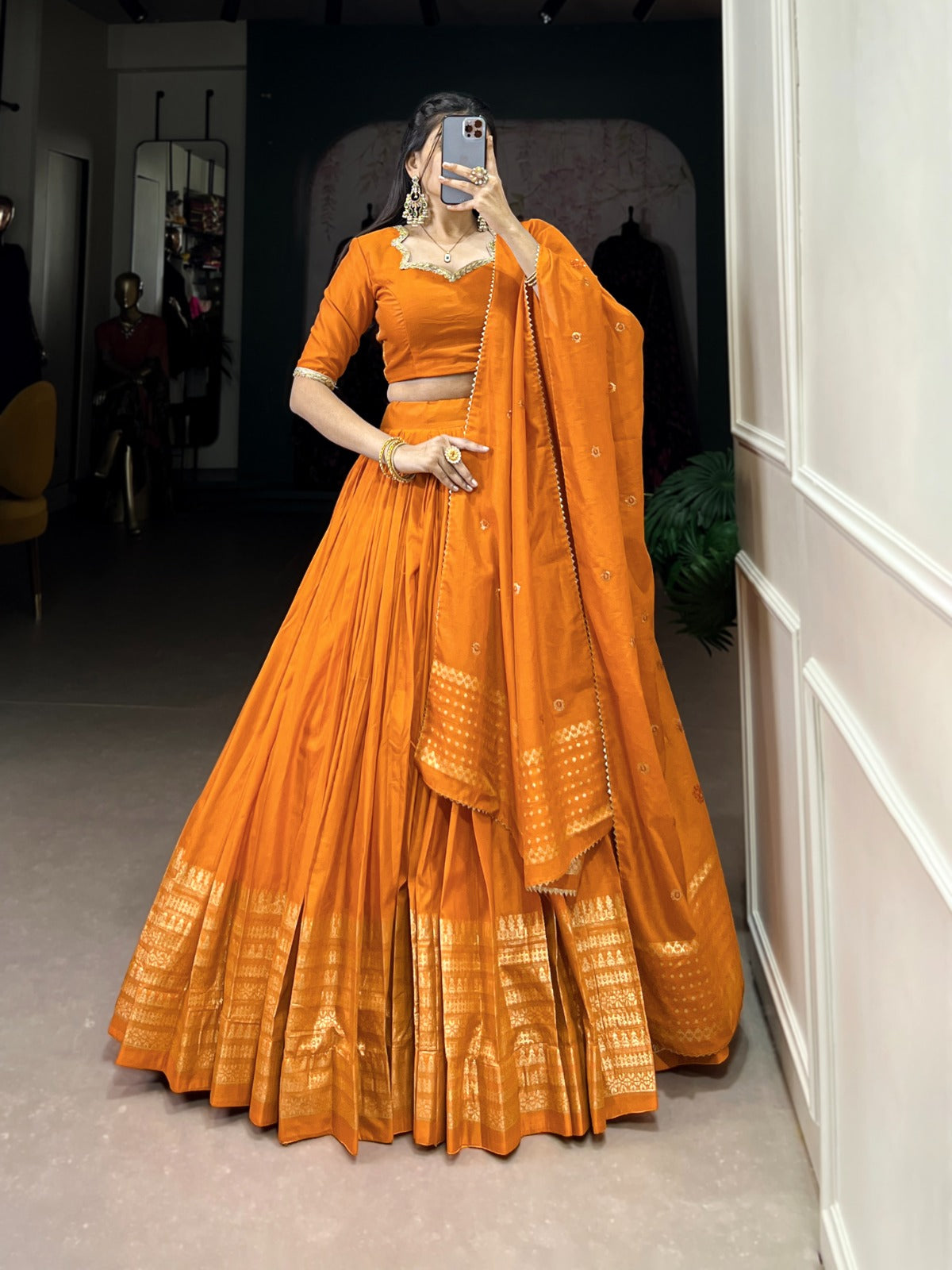 Chanderi Plain Lehenga Choli
