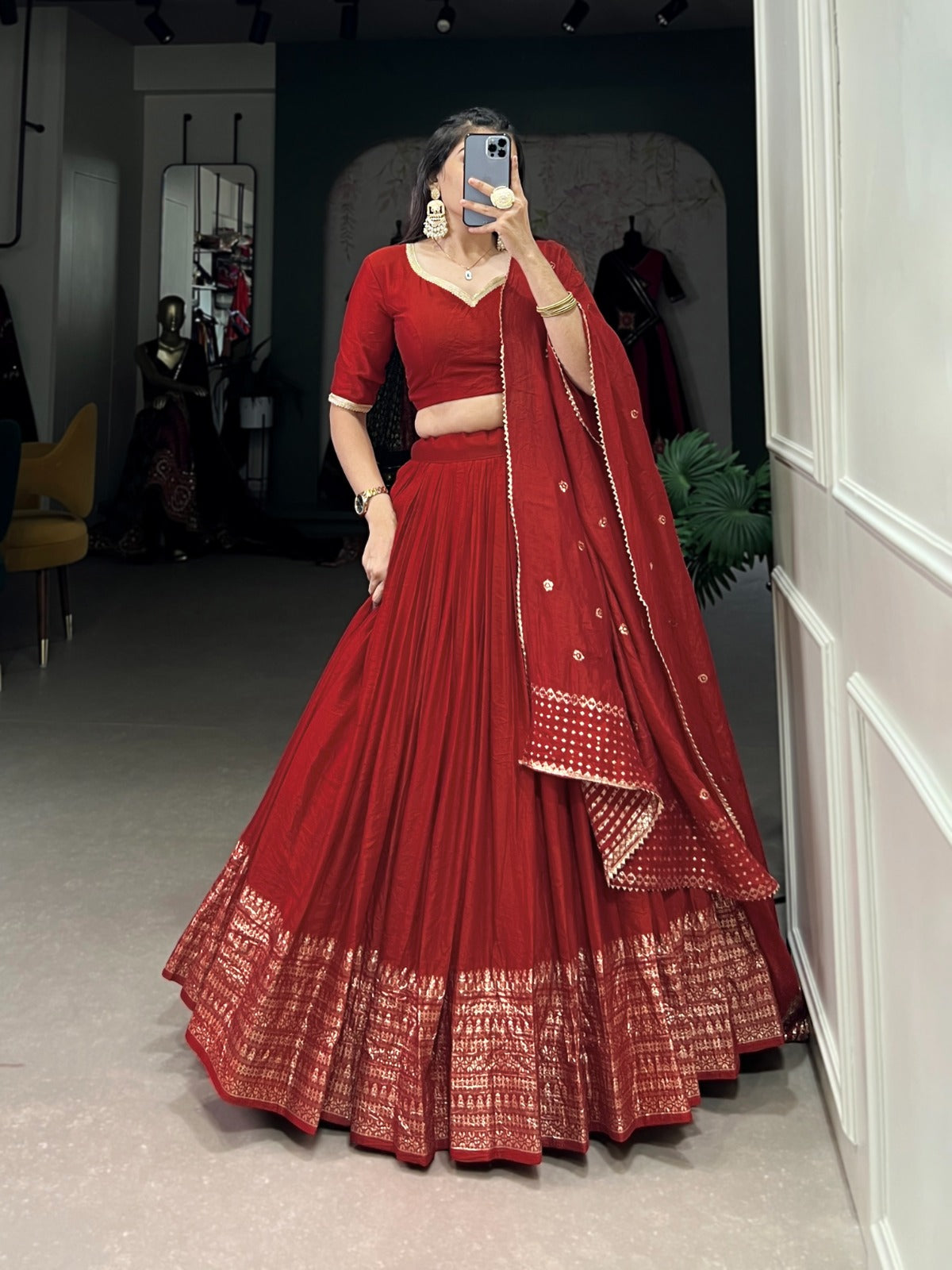 Chanderi Plain Lehenga Choli