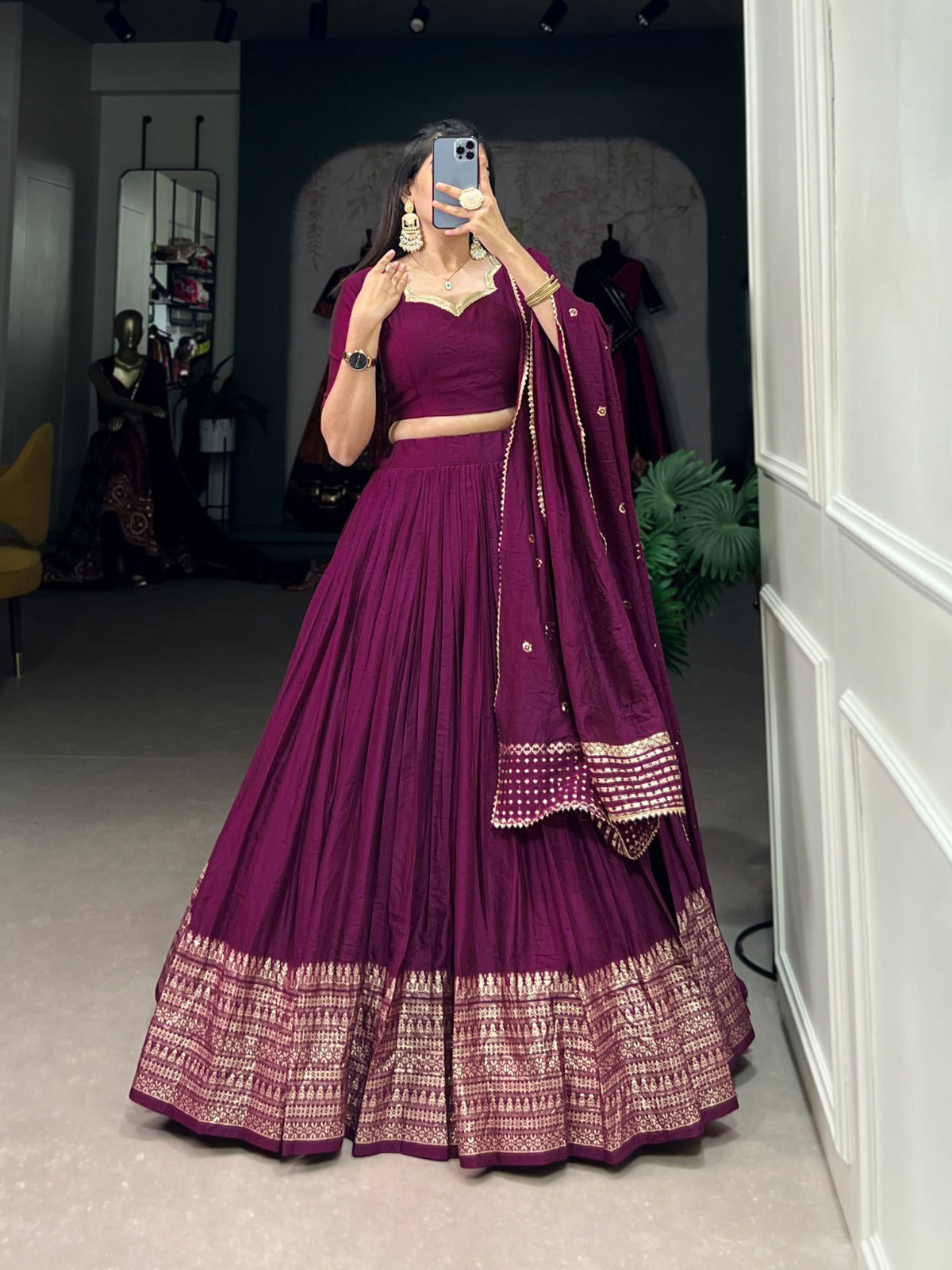 Chanderi Plain Lehenga Choli