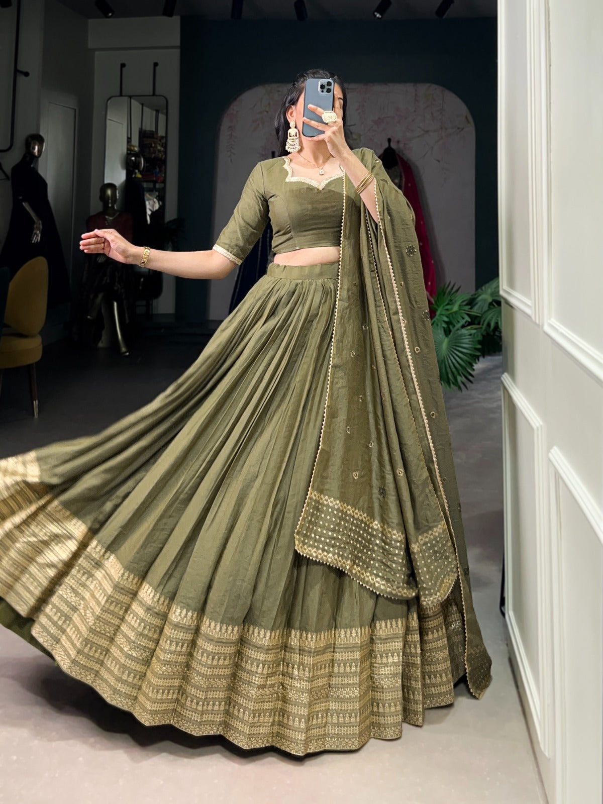 Chanderi Plain Lehenga Choli