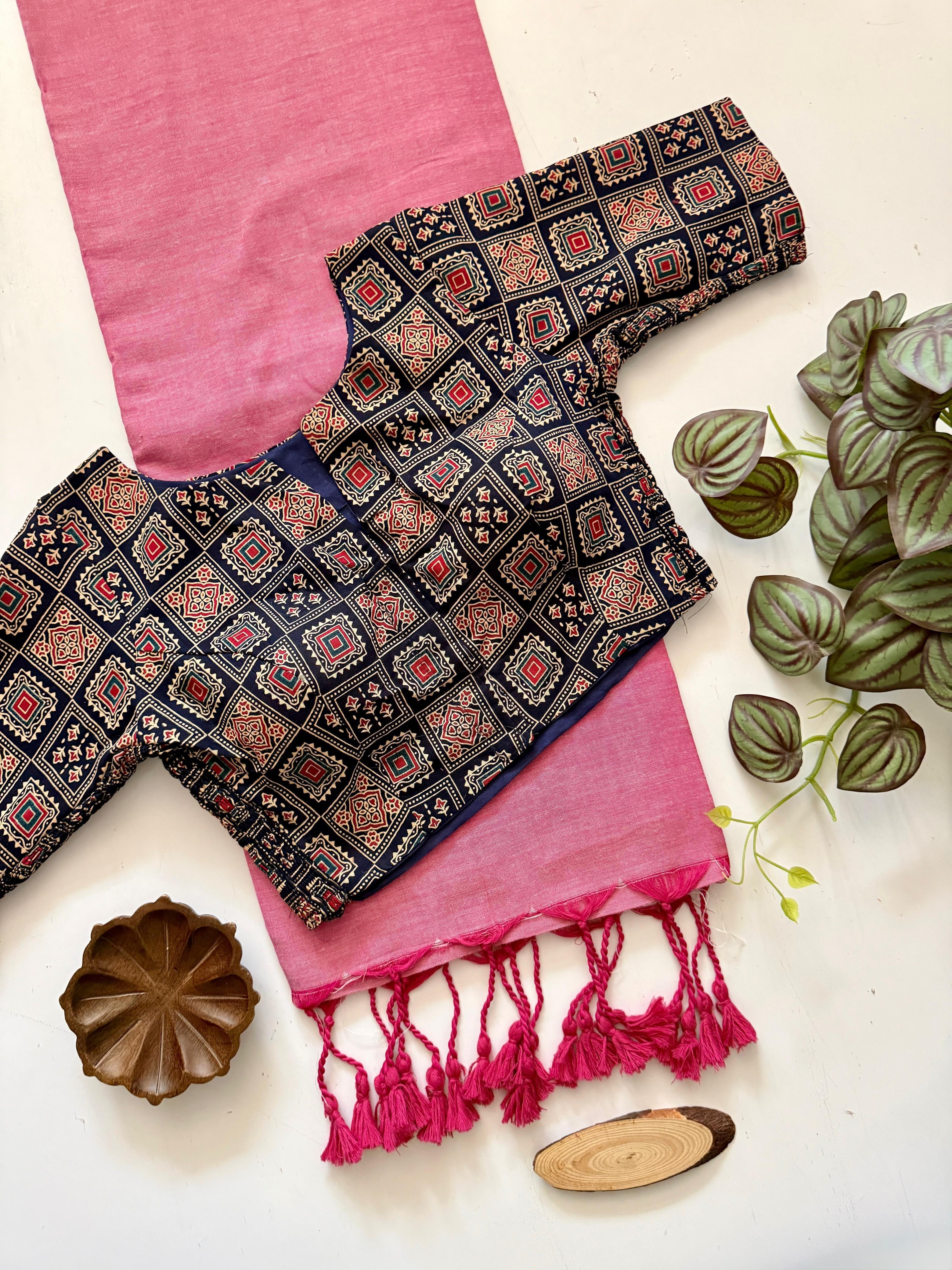 YAZHI - KHADI COTTON SAREE WITH STRETCHABLE BLOUSE