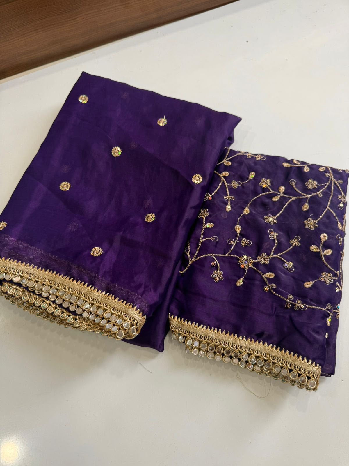 INIYA - SPACE SATIN MULTI SEQUENCE MIRROR LACE SAREE