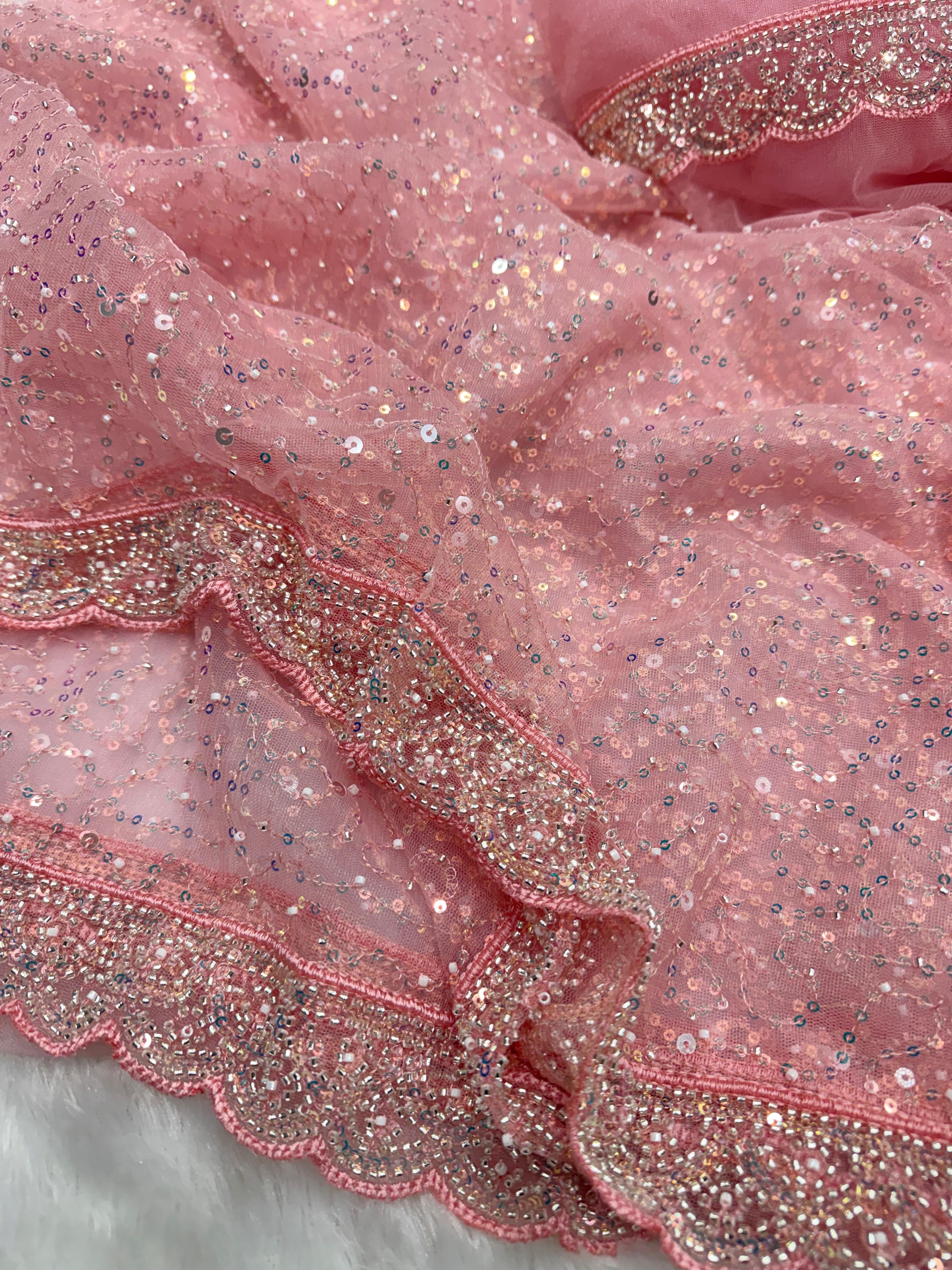 NOORIL - Designer Beads & Sequins Soft Net Saree