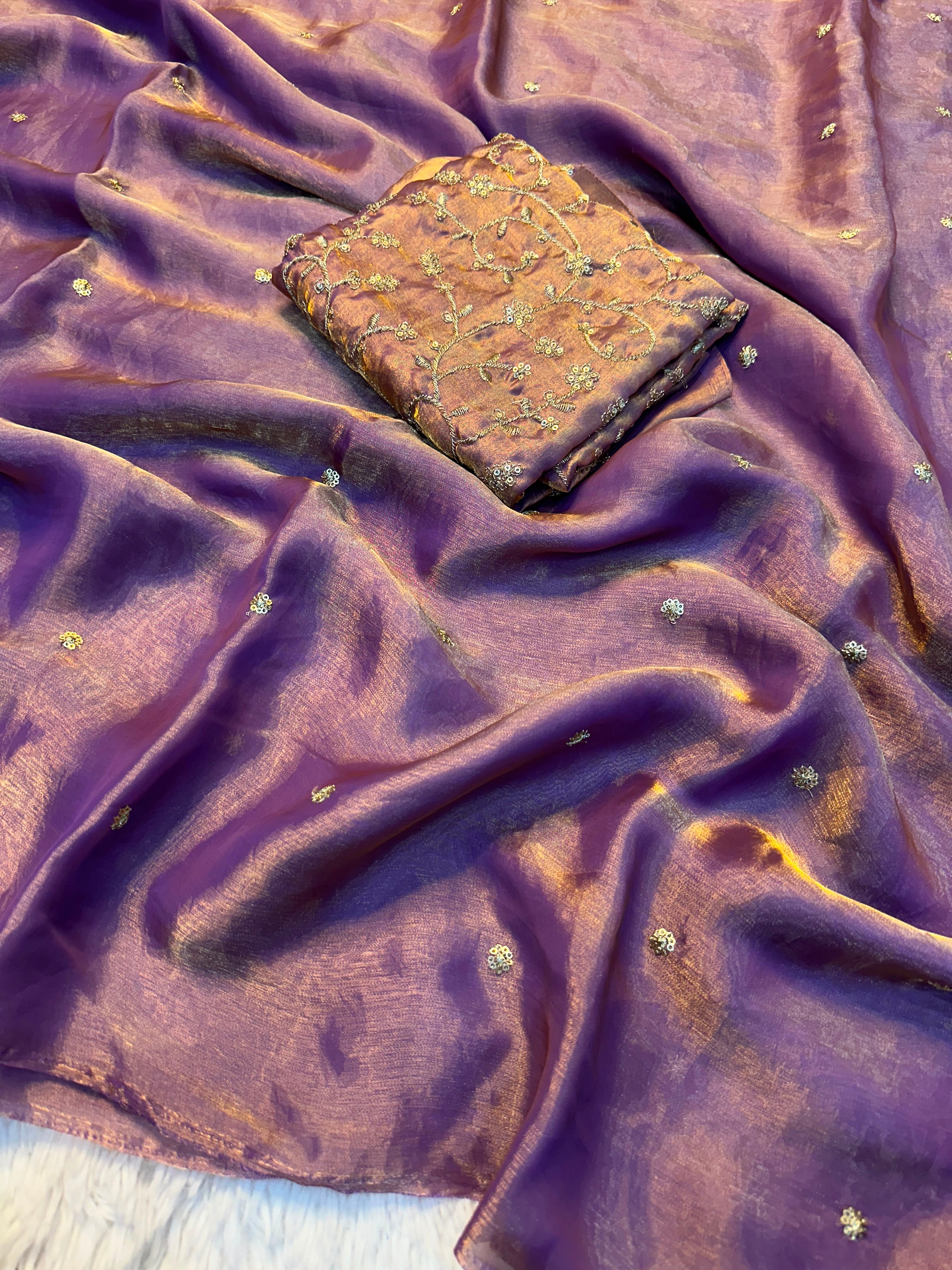 VAANI- Space Sattin Multi Sequence Emrodairy Saree