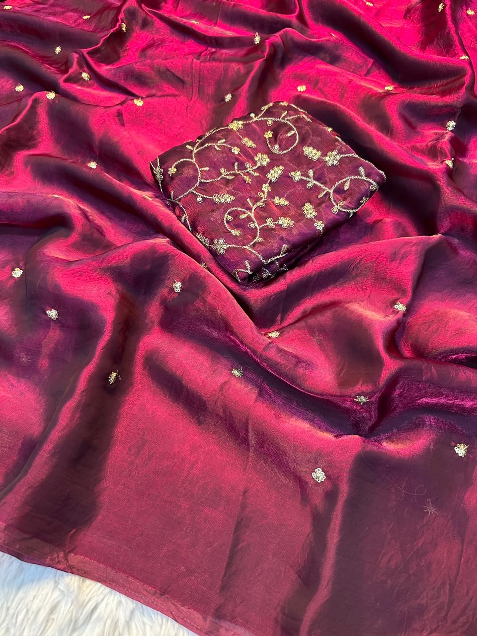 VAANI- Space Sattin Multi Sequence Emrodairy Saree