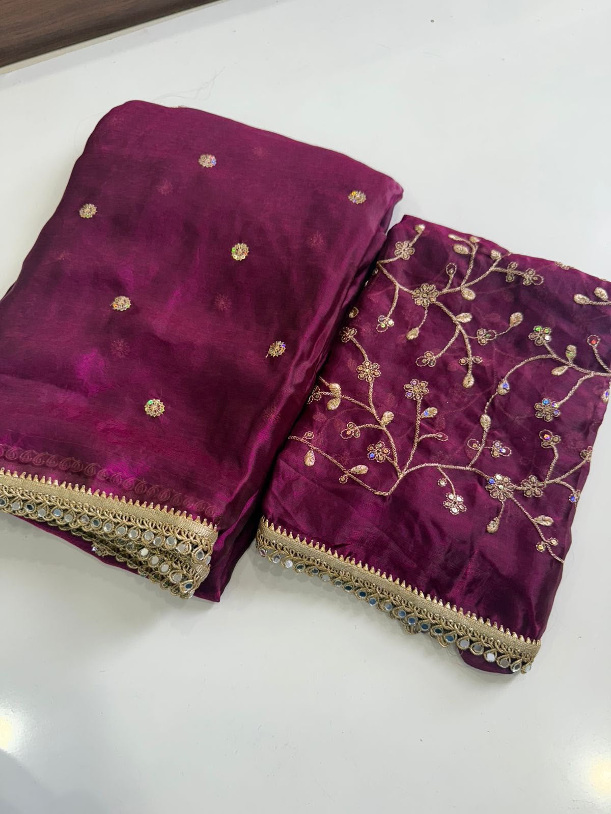 INIYA - SPACE SATIN MULTI SEQUENCE MIRROR LACE SAREE
