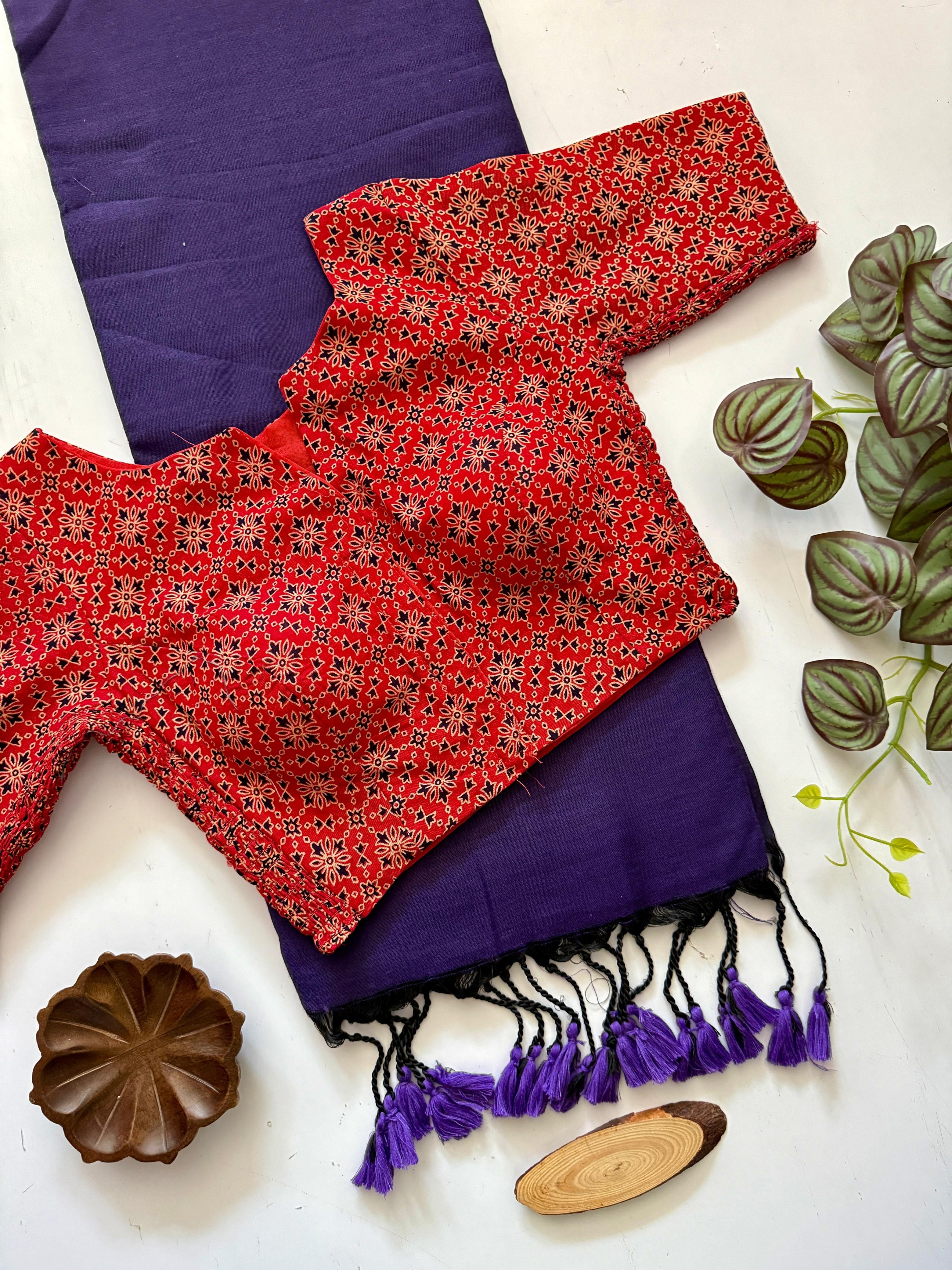 YAZHI - KHADI COTTON SAREE WITH STRETCHABLE BLOUSE